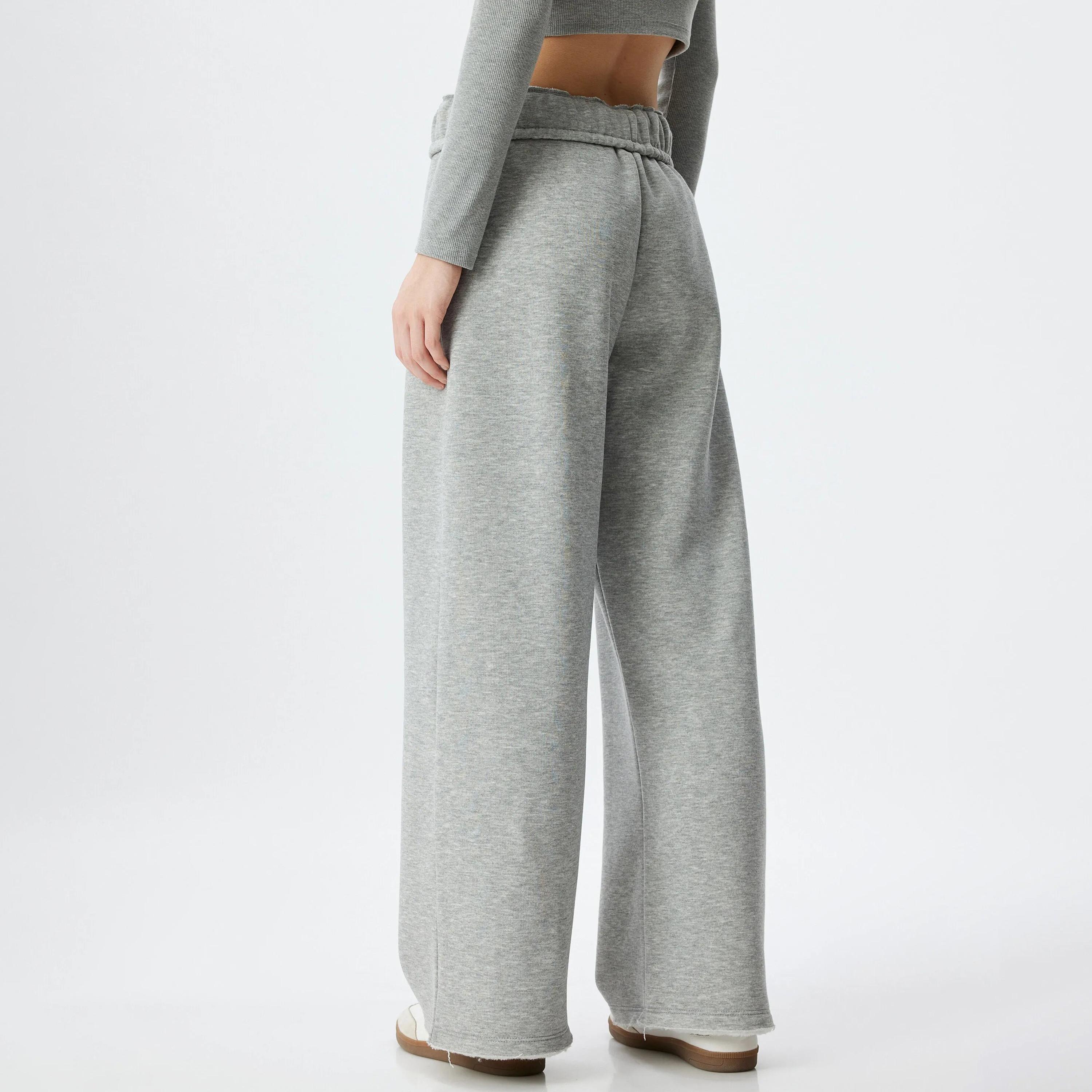 بنطلون رياضي نسائي رمادي بخصر مطاطي من كوتون-women-clothing-bottoms-joggers-image-3