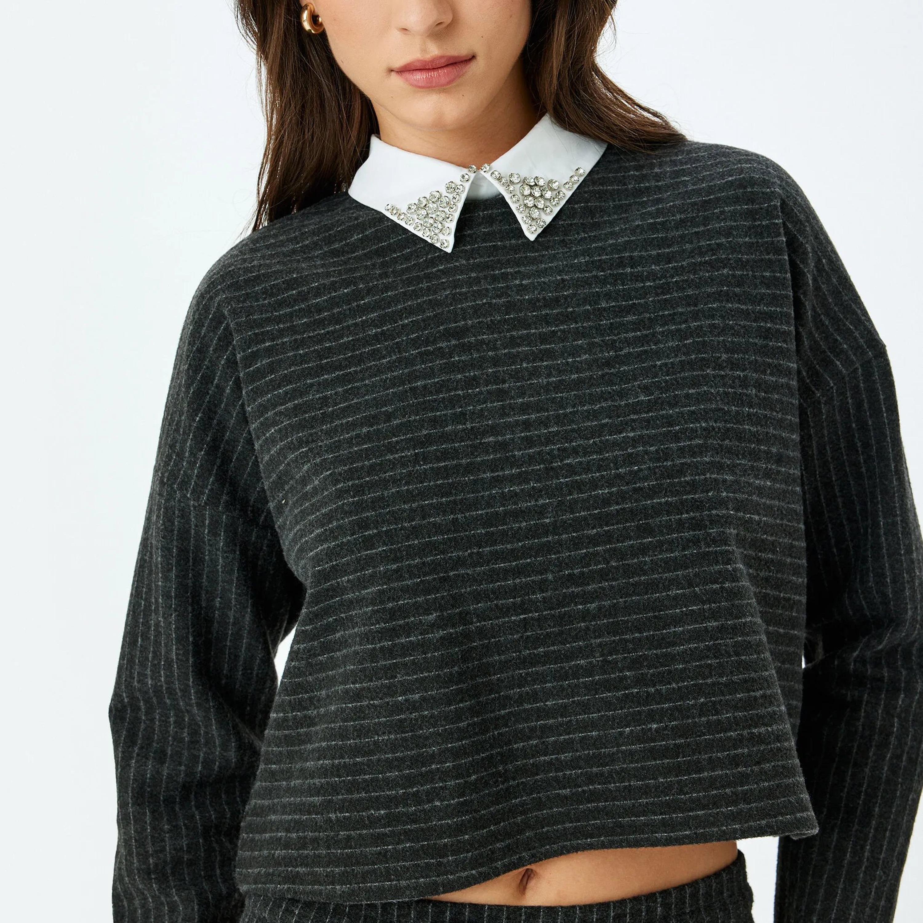 KOTON Grey Striped Women's Sweater-women-winterwear-cardigansandjumpers-jumpers-image-2