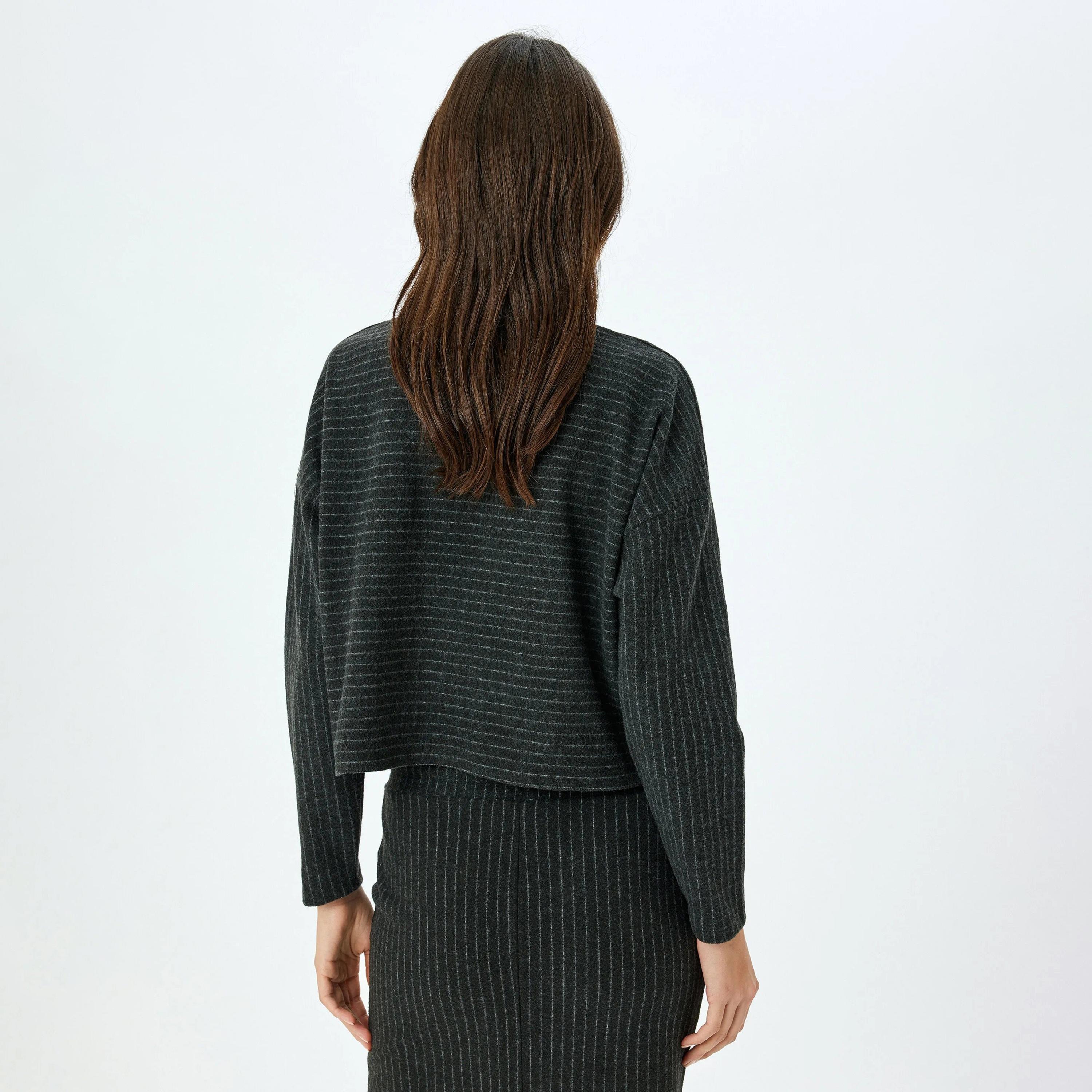 KOTON Grey Striped Women's Sweater-women-winterwear-cardigansandjumpers-jumpers-image-3