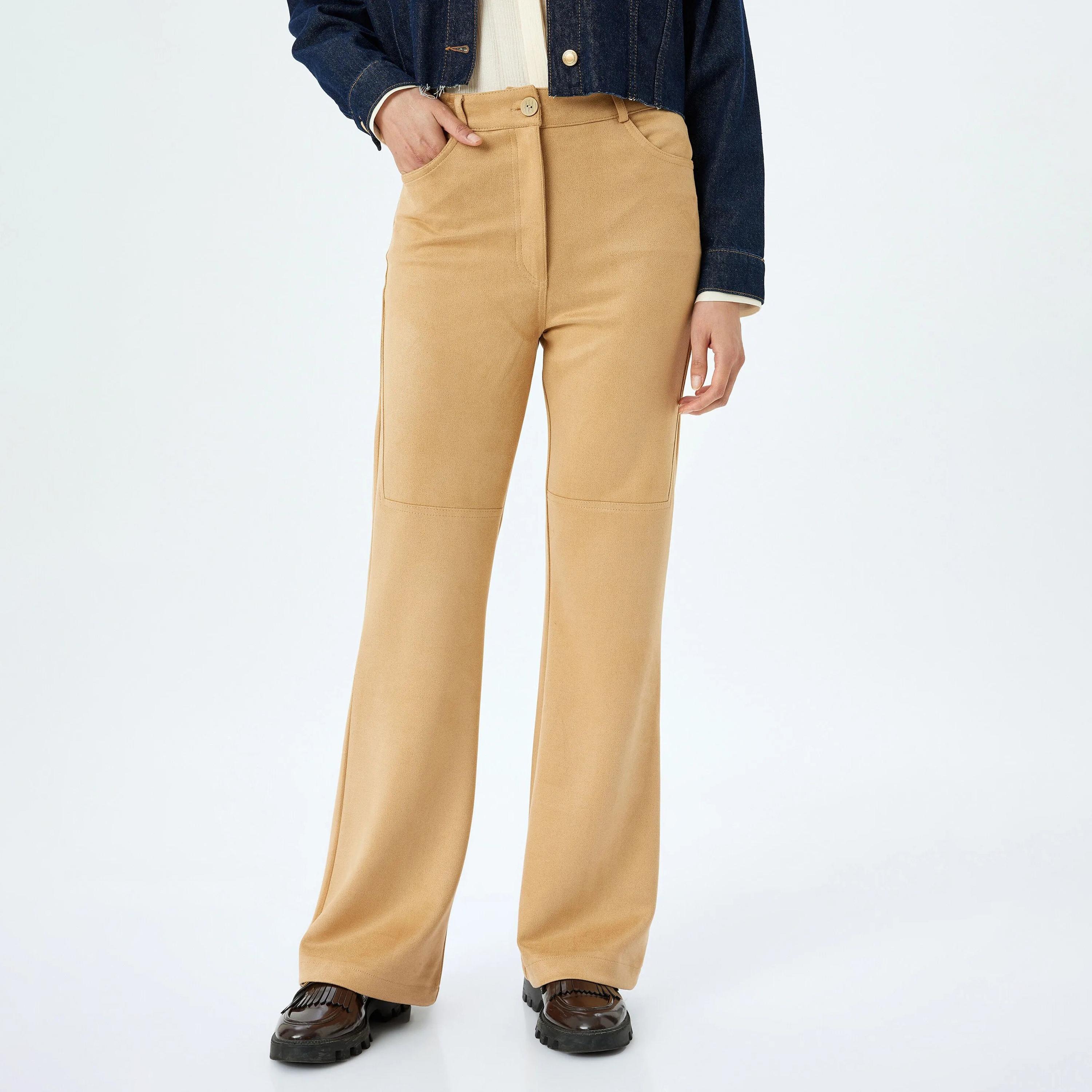 KOTON Beige Button Women's Trousers-women-clothing-bottoms-trousers-image-1