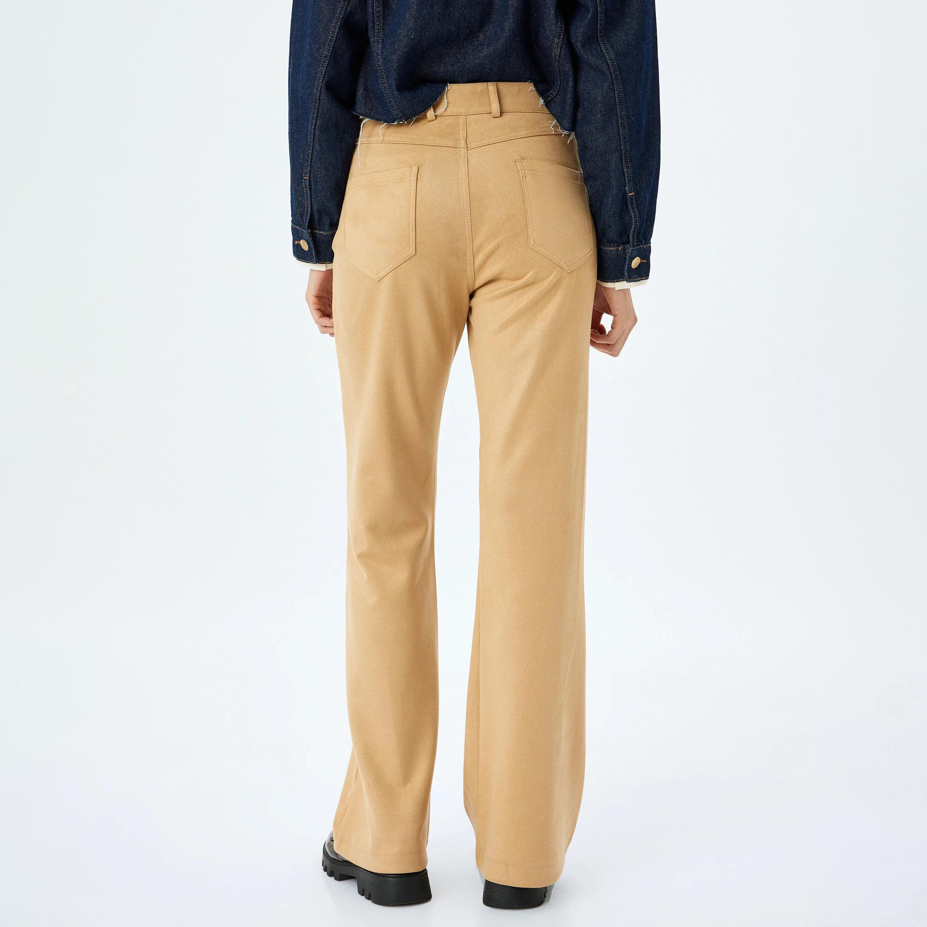 KOTON Beige Button Women's Trousers-women-clothing-bottoms-trousers-image-3