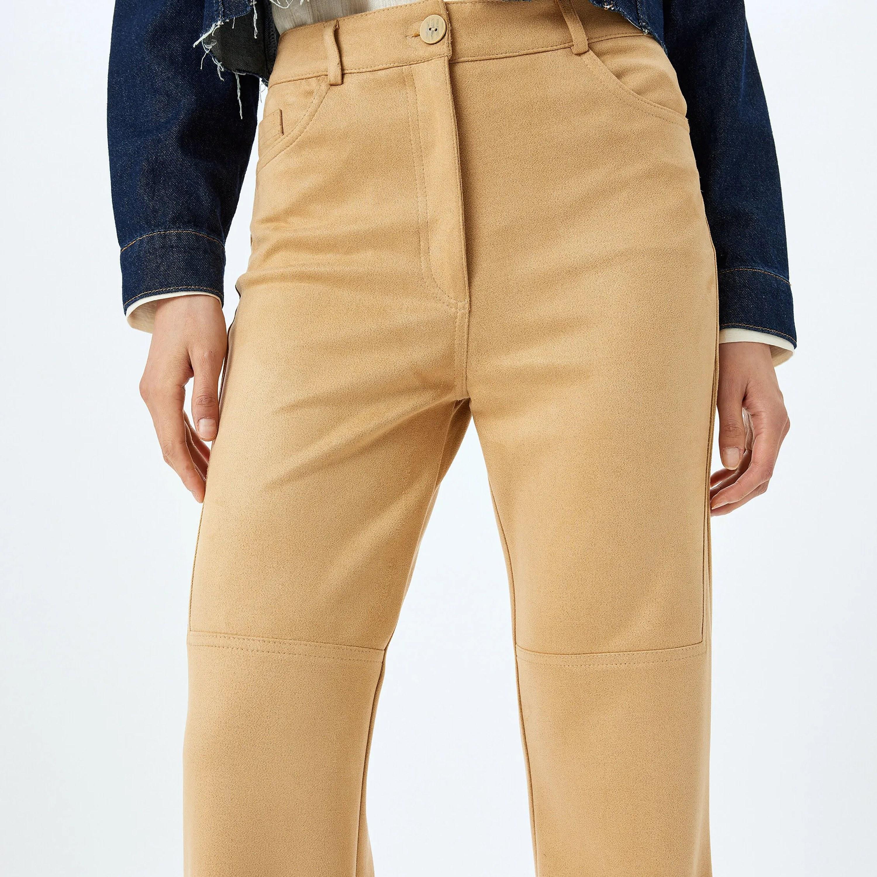 KOTON Beige Button Women's Trousers-women-clothing-bottoms-trousers-image-4