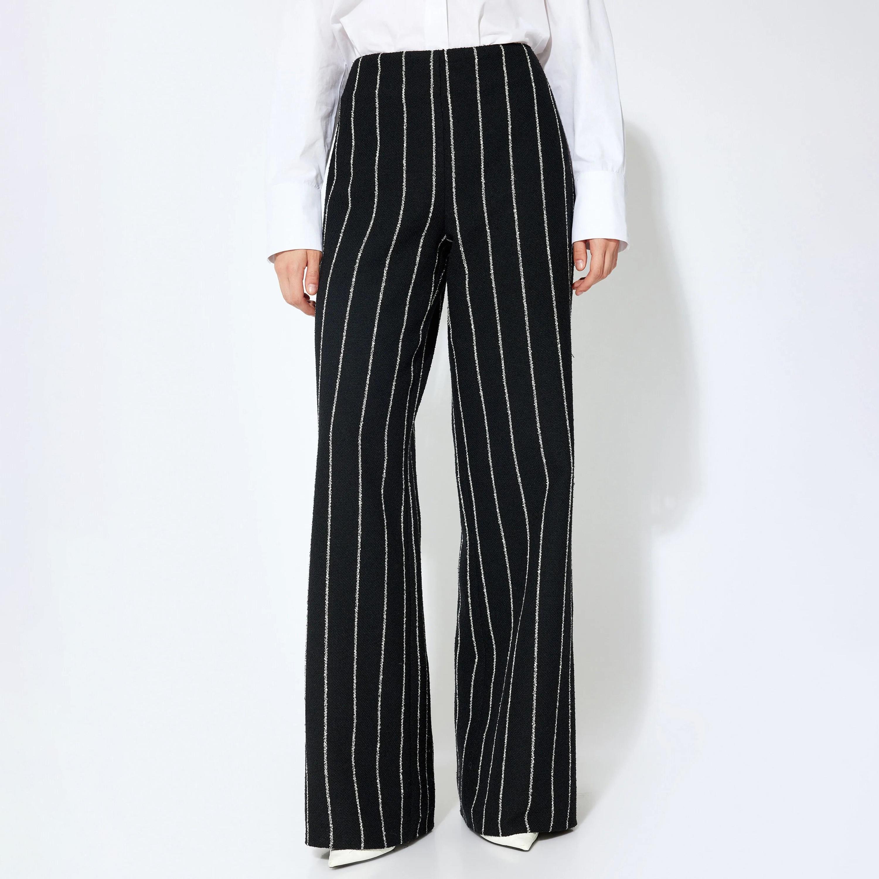 KOTON Black Striped Wide Leg Women's Trousers-women-clothing-bottoms-trousers-image-1