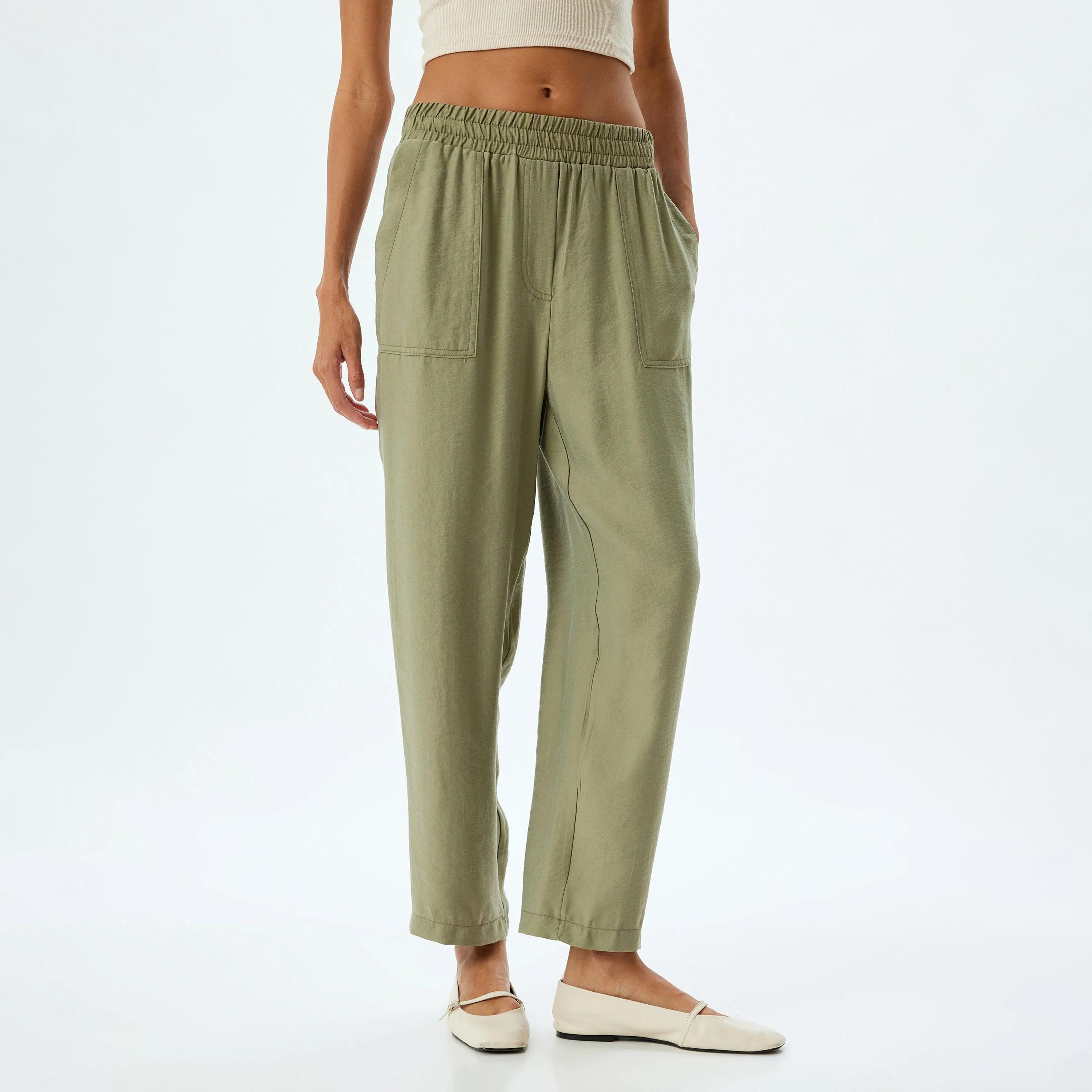 KOTON Green Elasticated Waist Women's Trousers-women-clothing-bottoms-trousers-image-1