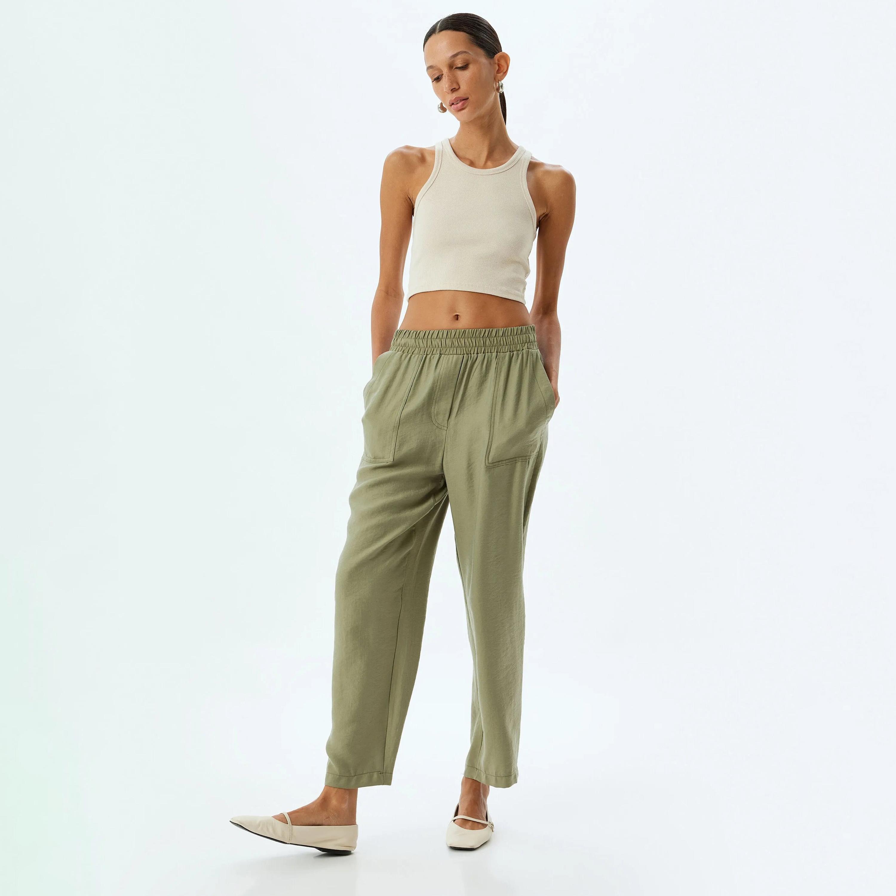 KOTON Green Elasticated Waist Women's Trousers-women-clothing-bottoms-trousers-image-2