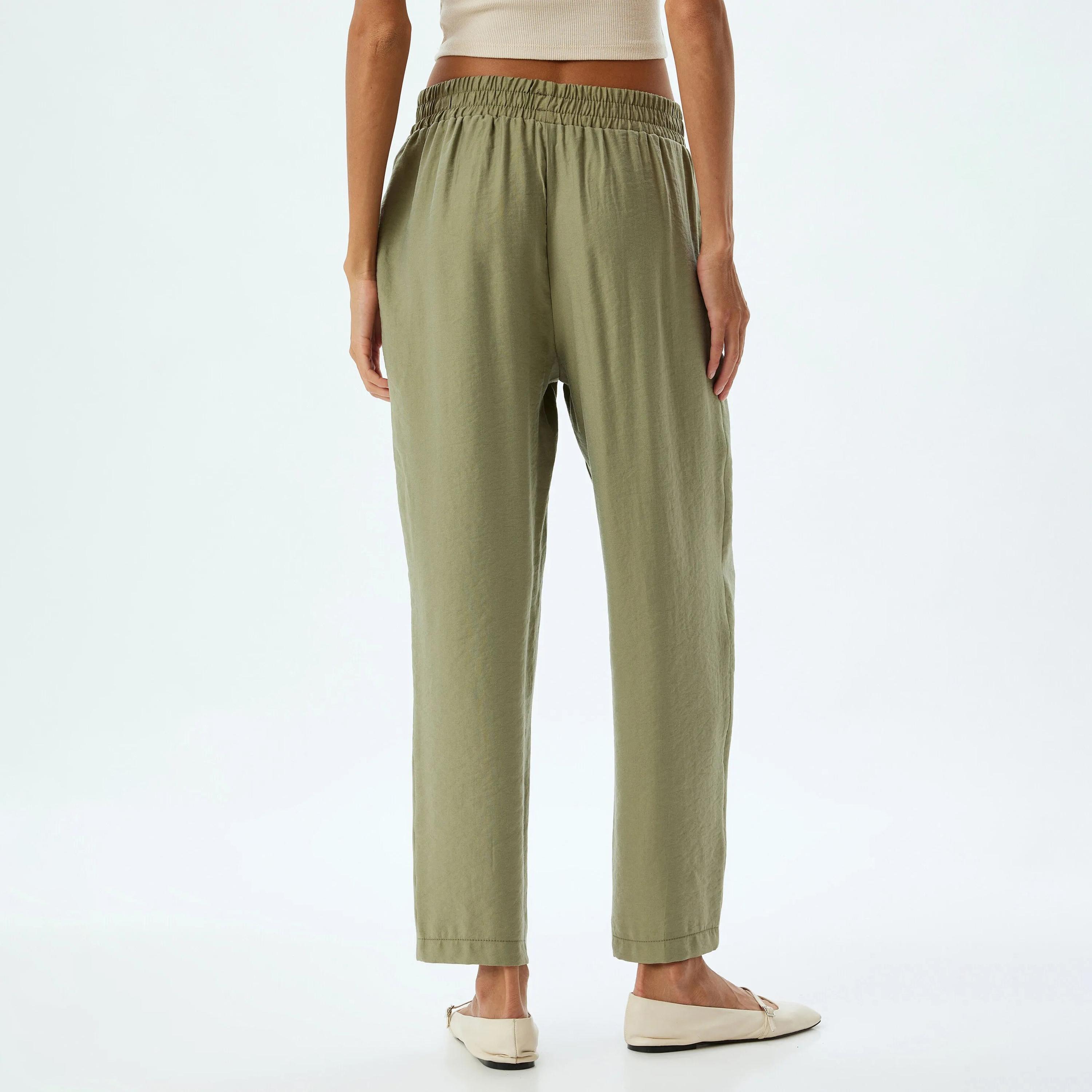 KOTON Green Elasticated Waist Women's Trousers-women-clothing-bottoms-trousers-image-3