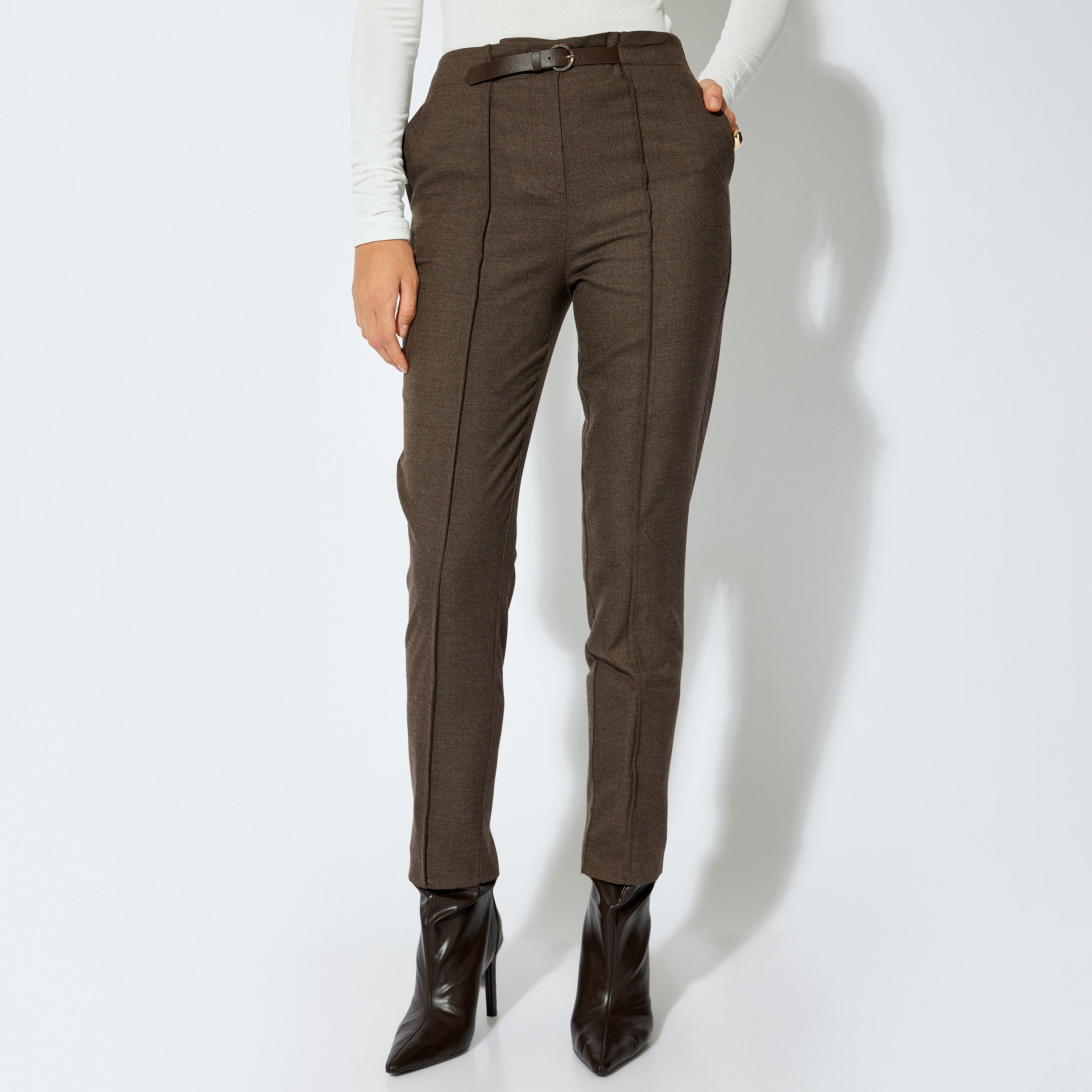 بنطال سيجارت نسائي بلون بني من كوتون-women-clothing-bottoms-trousers-image-1