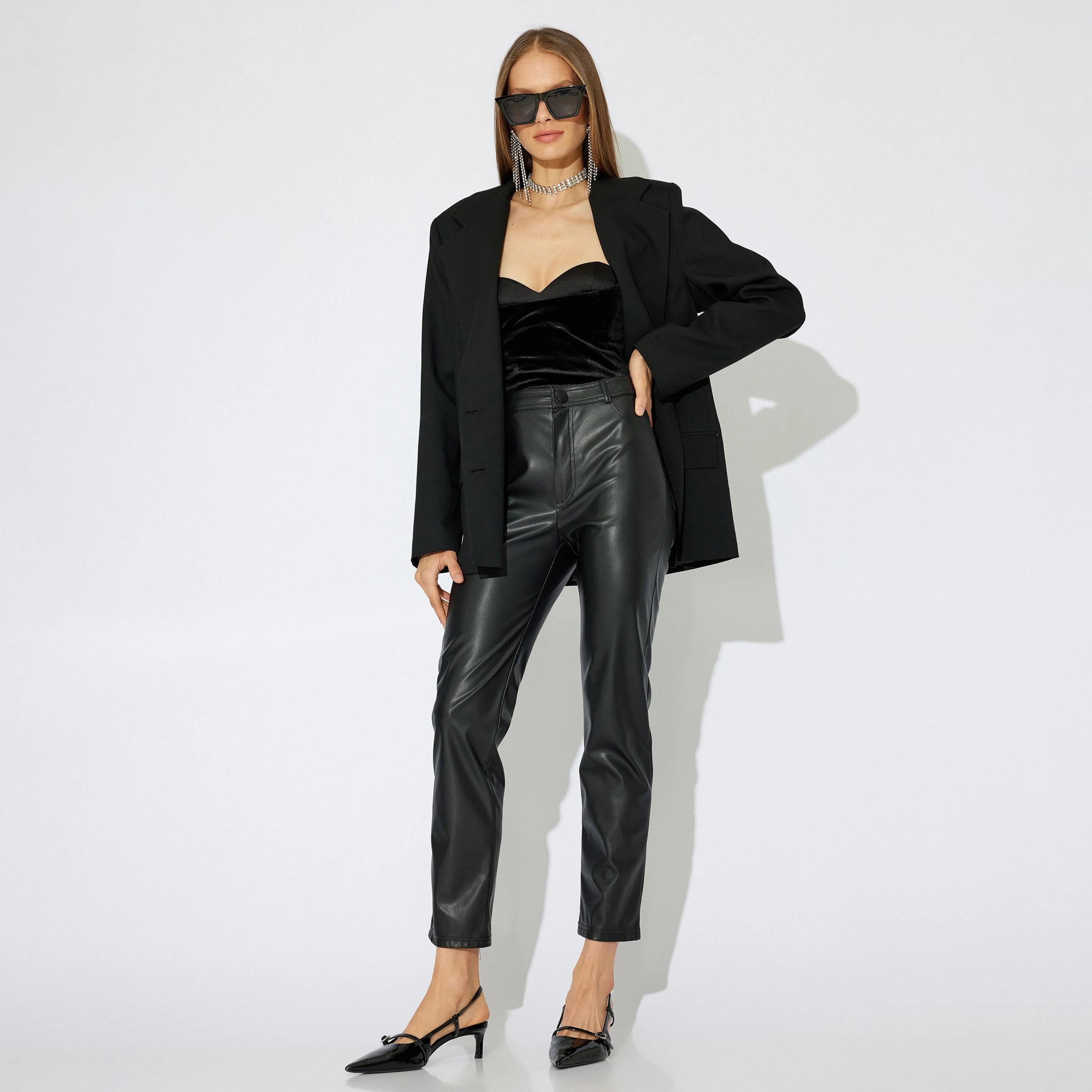 KOTON Black Button and Zip Fly Women's Trousers-women-clothing-bottoms-trousers-image-2