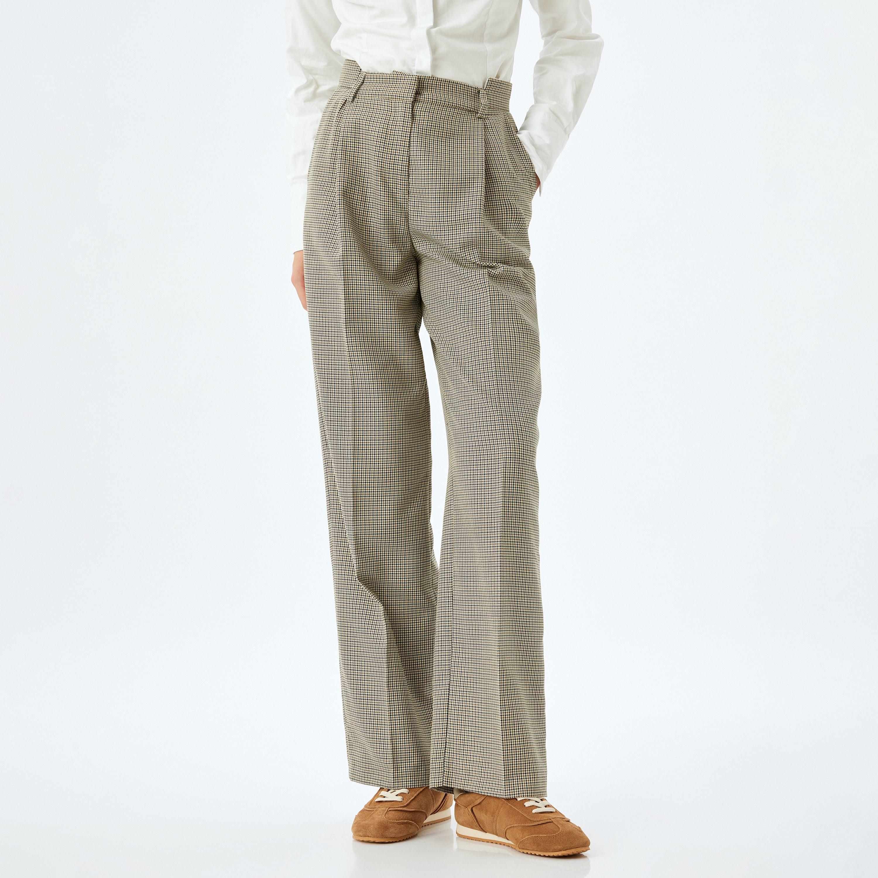 KOTON Brown Checked Zip Fly Wide Leg Women's Trousers-women-clothing-bottoms-trousers-image-1