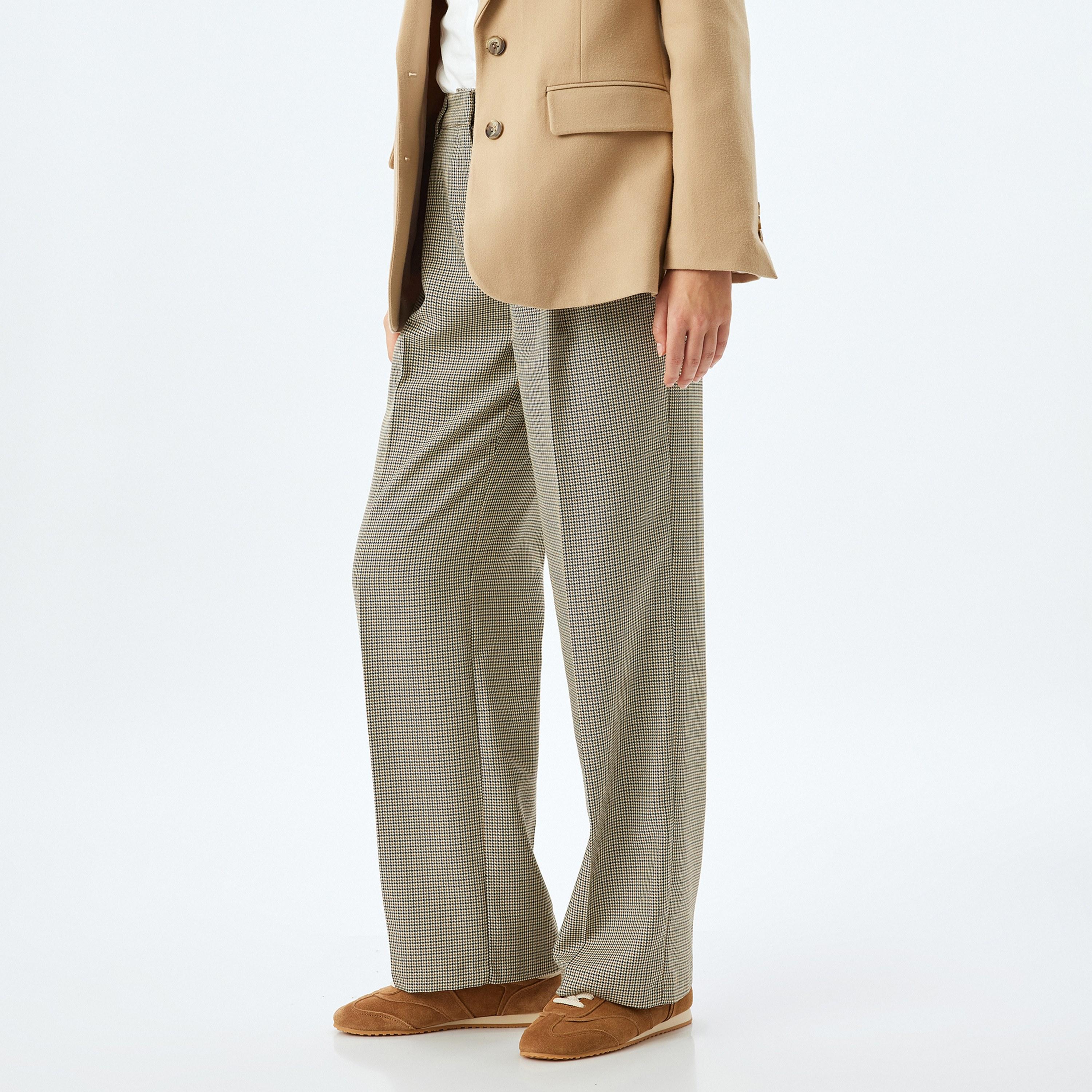 KOTON Brown Checked Zip Fly Wide Leg Women's Trousers-women-clothing-bottoms-trousers-image-3
