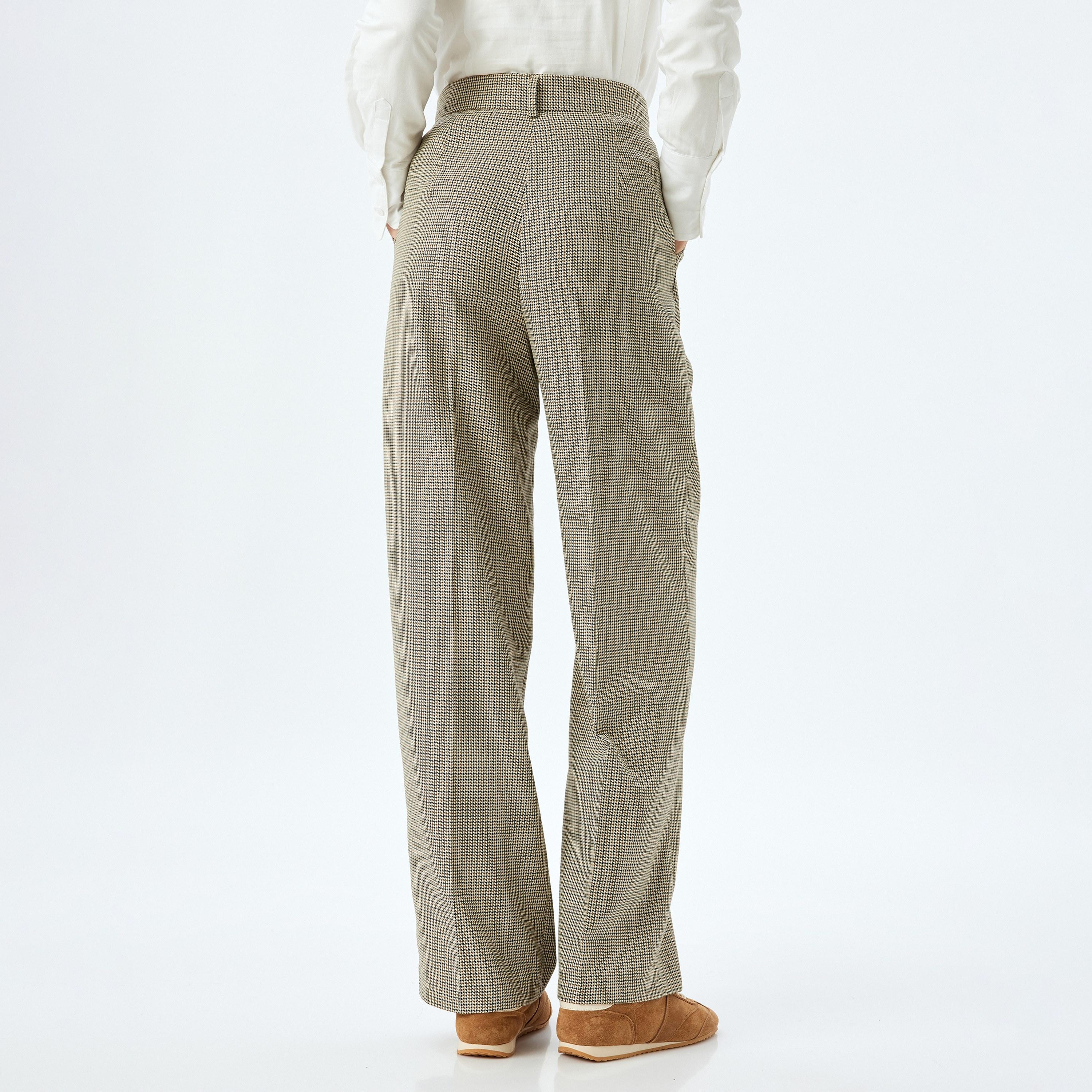 بنطال نسائي بنقشة مربعات وسحاب بقصة أرجل واسعة بلون بني من كوتون-women-clothing-bottoms-trousers-image-4
