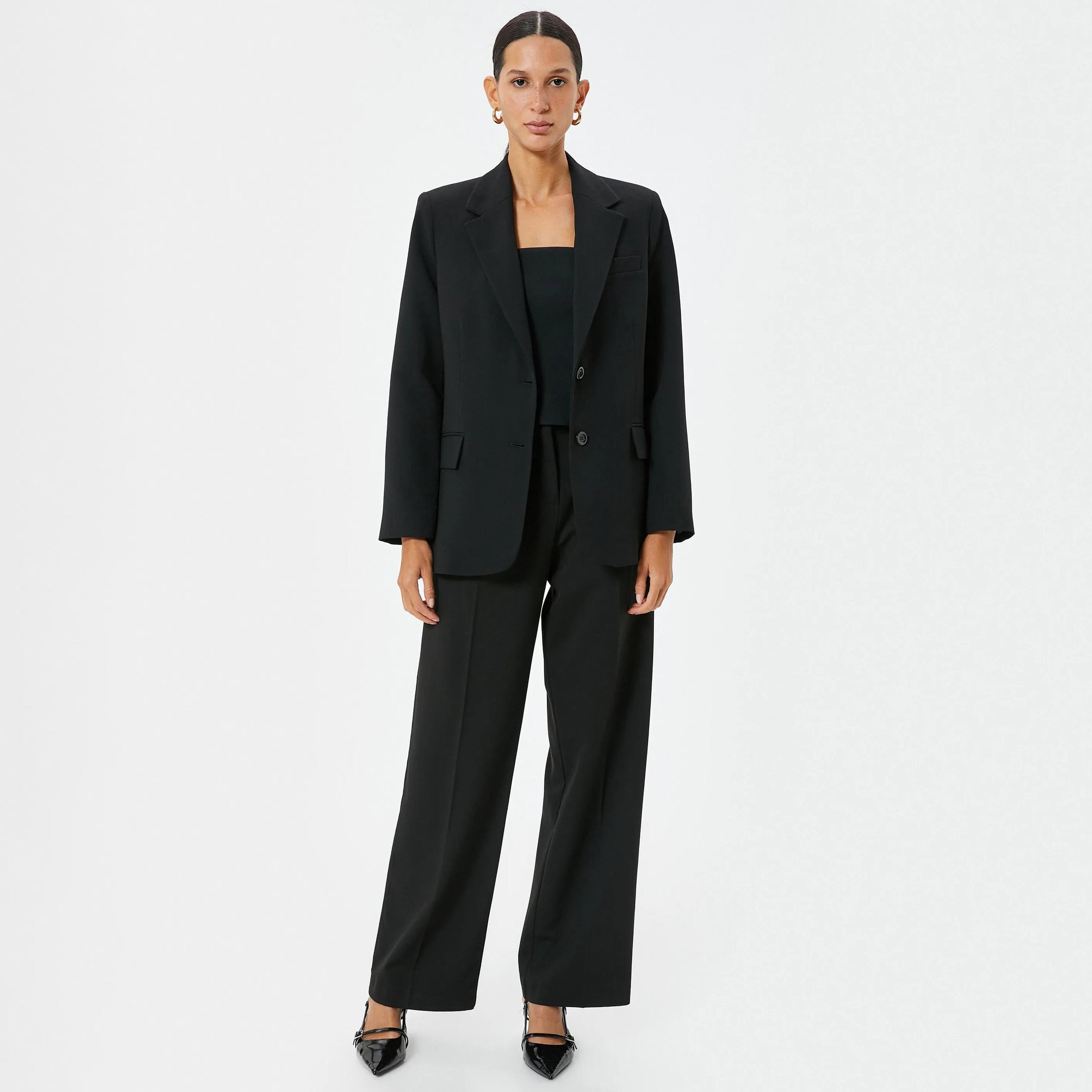 KOTON Black Lapel collar Women's Single Breasted Blazer-women-clothing-coatsandjackets-blazers-image-2