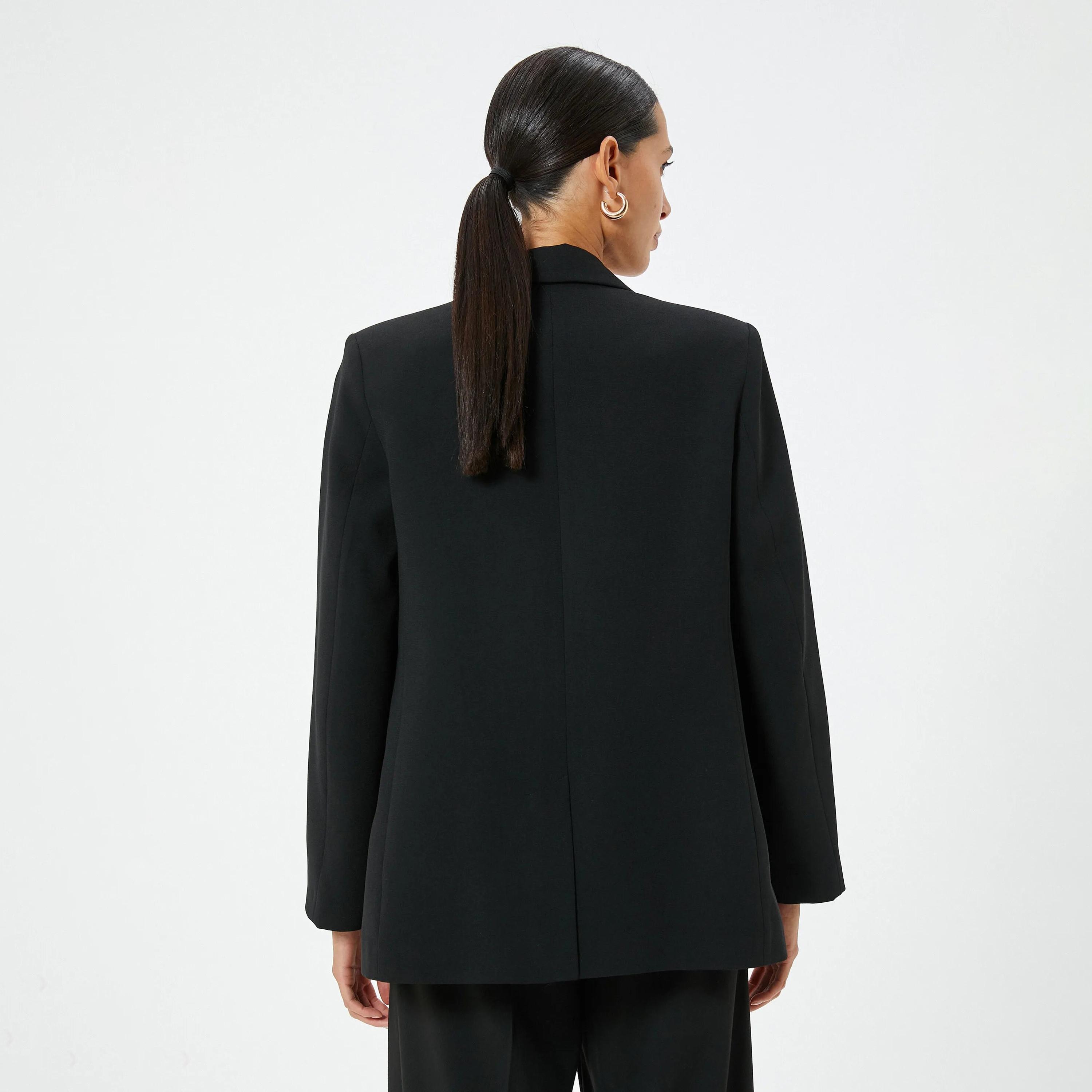 KOTON Black Lapel collar Women's Single Breasted Blazer-women-clothing-coatsandjackets-blazers-image-3