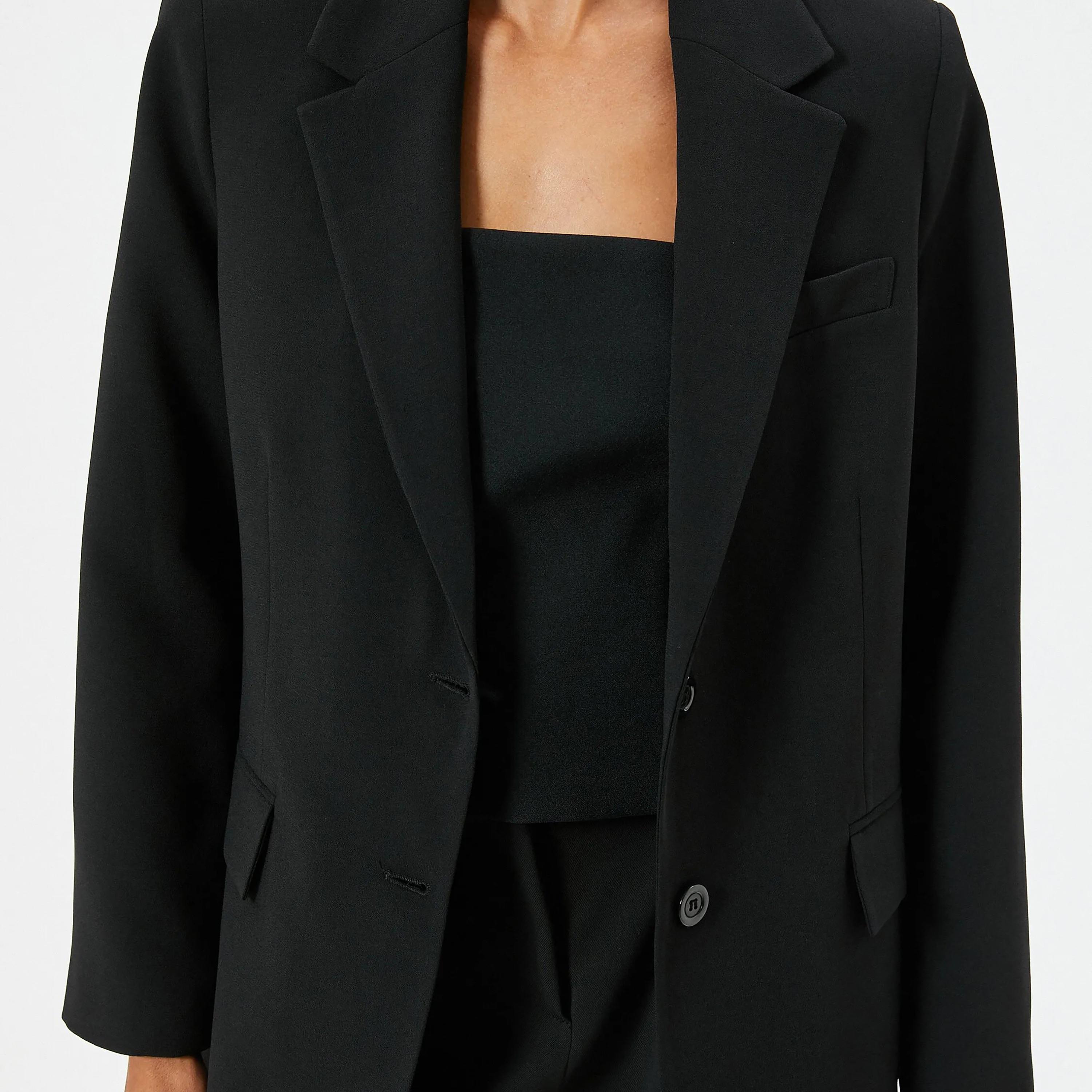 KOTON Black Lapel collar Women's Single Breasted Blazer-women-clothing-coatsandjackets-blazers-image-4