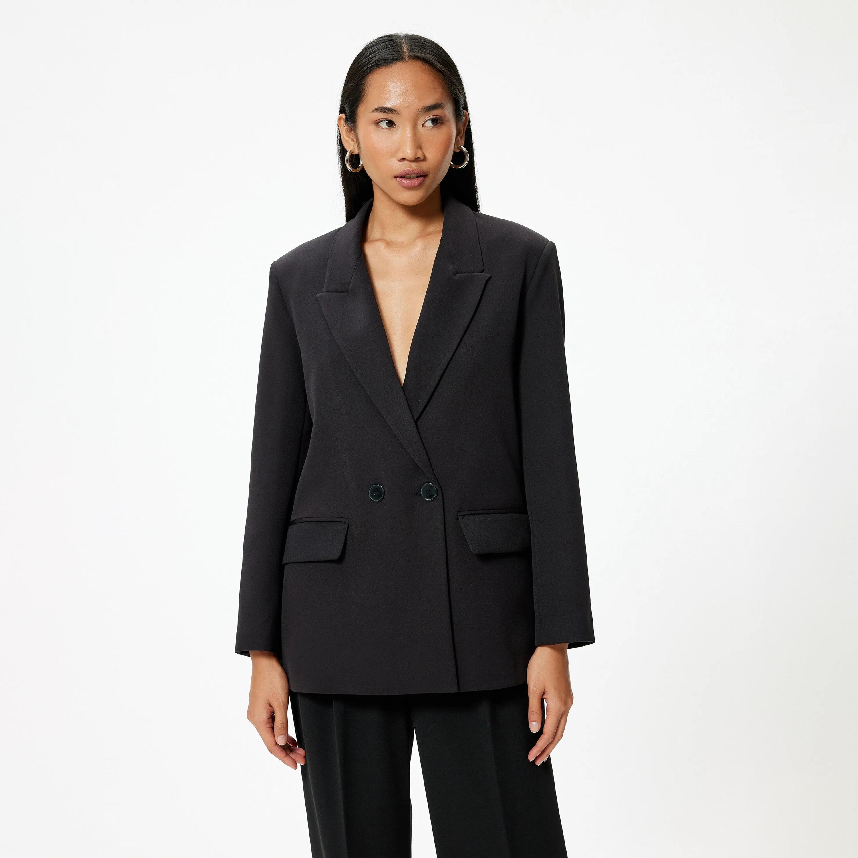 KOTON Black Lapel collar Women's Single Breasted Blazer-women-clothing-coatsandjackets-blazers-image-1