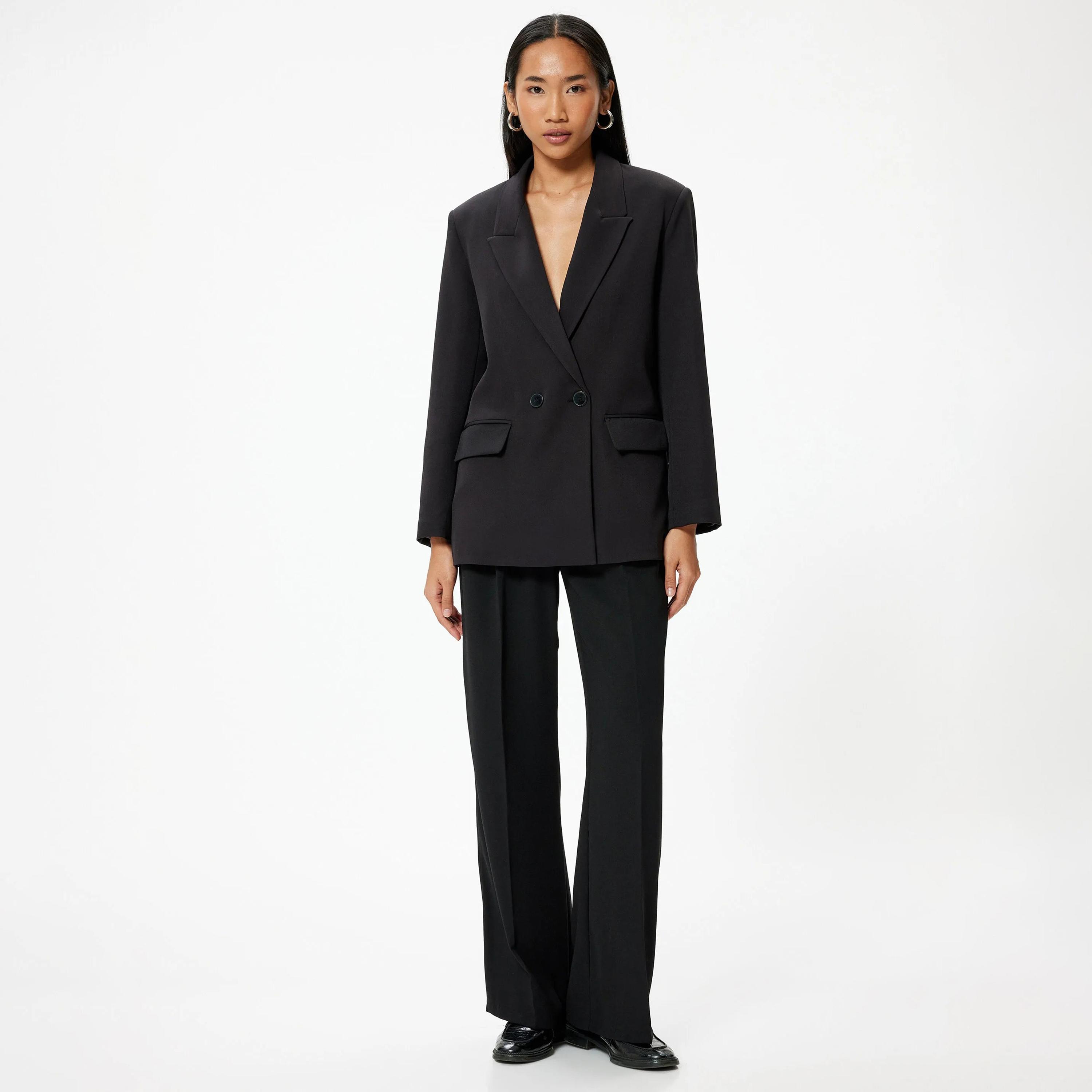 KOTON Black Lapel collar Women's Single Breasted Blazer-women-clothing-coatsandjackets-blazers-image-2