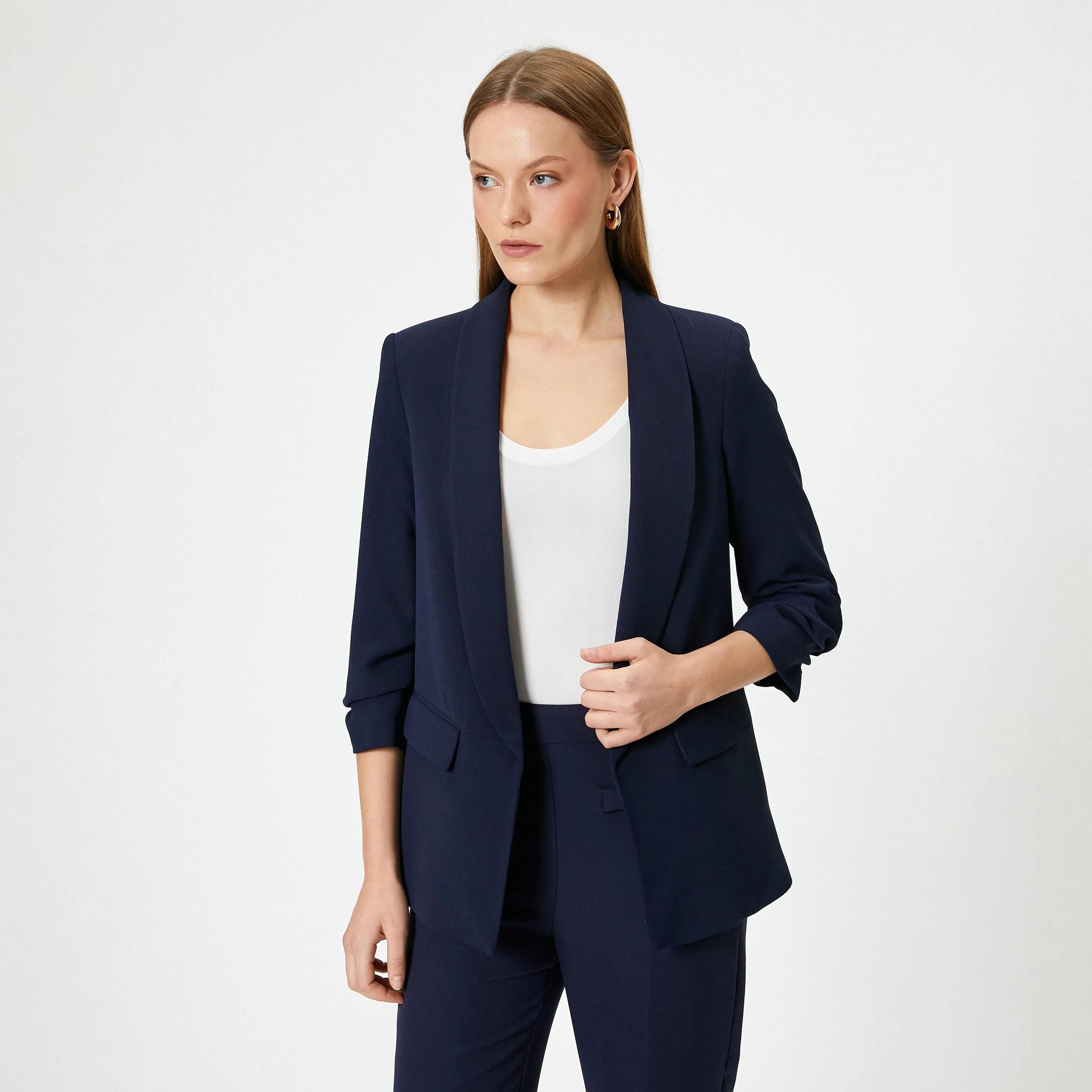 بليزر نسائي بياقة طية صدر السترة من كوتون-women-clothing-coatsandjackets-blazers-image-5