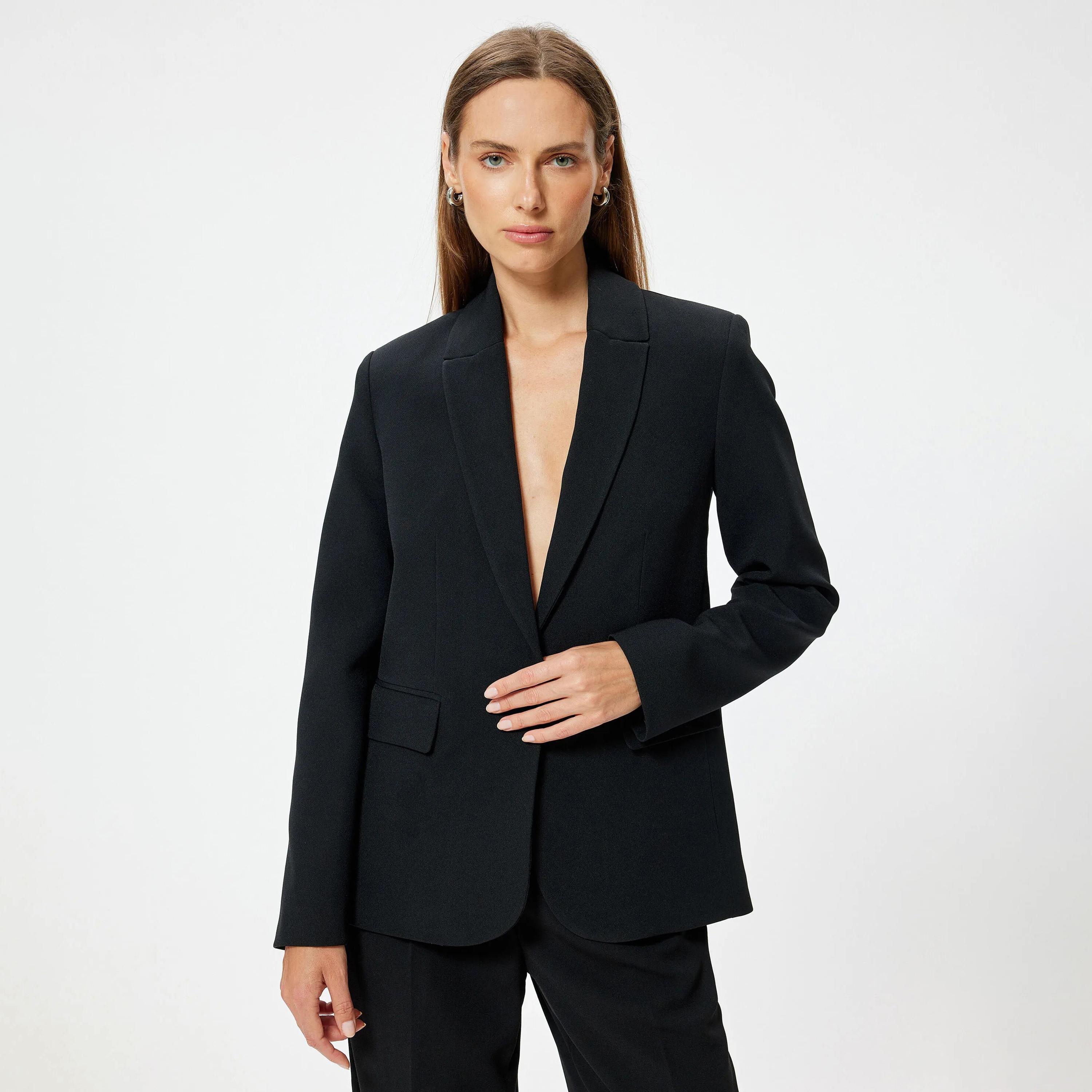 KOTON Black Lapel collar Women's Single Breasted Blazer-women-clothing-coatsandjackets-blazers-image-1