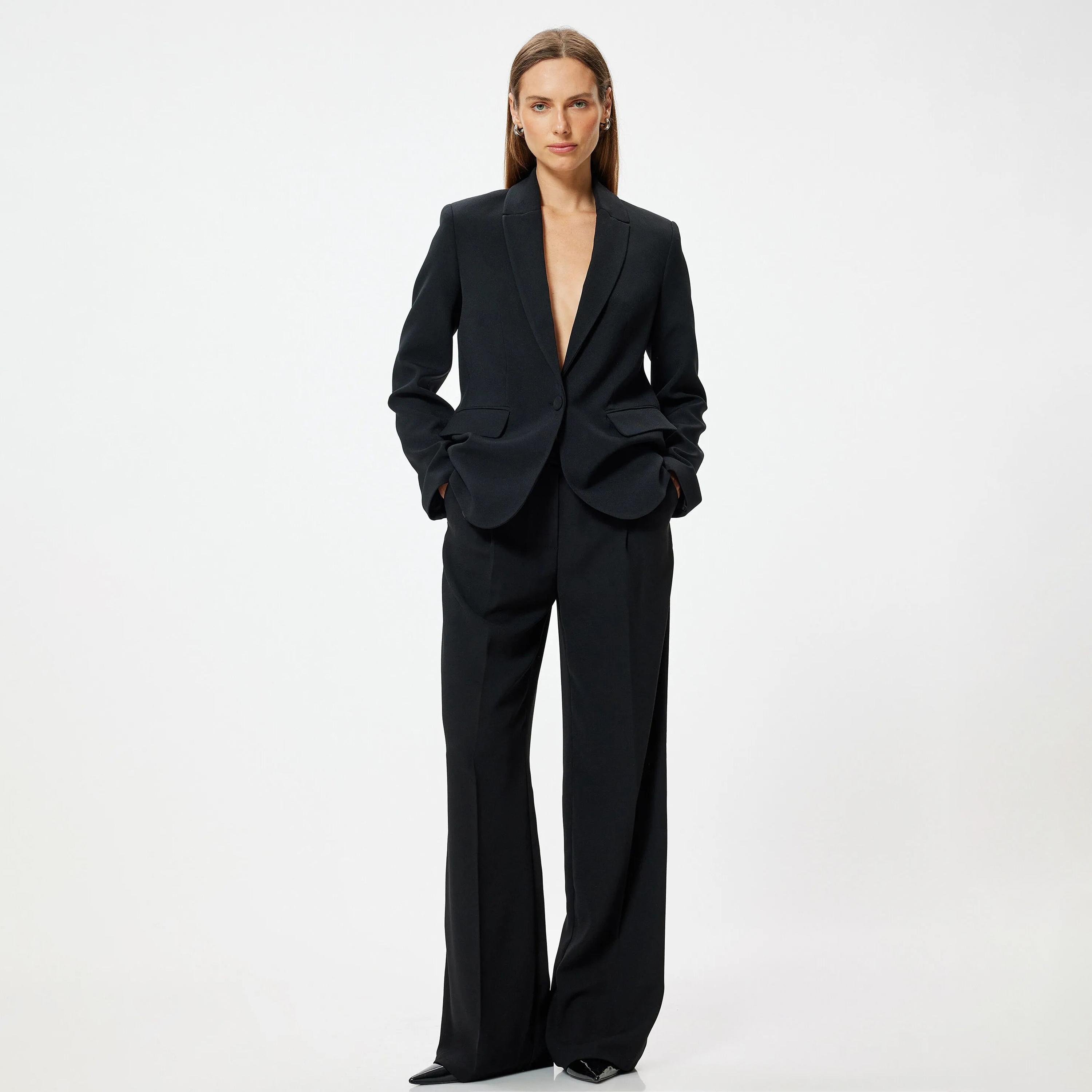KOTON Black Lapel collar Women's Single Breasted Blazer-women-clothing-coatsandjackets-blazers-image-2