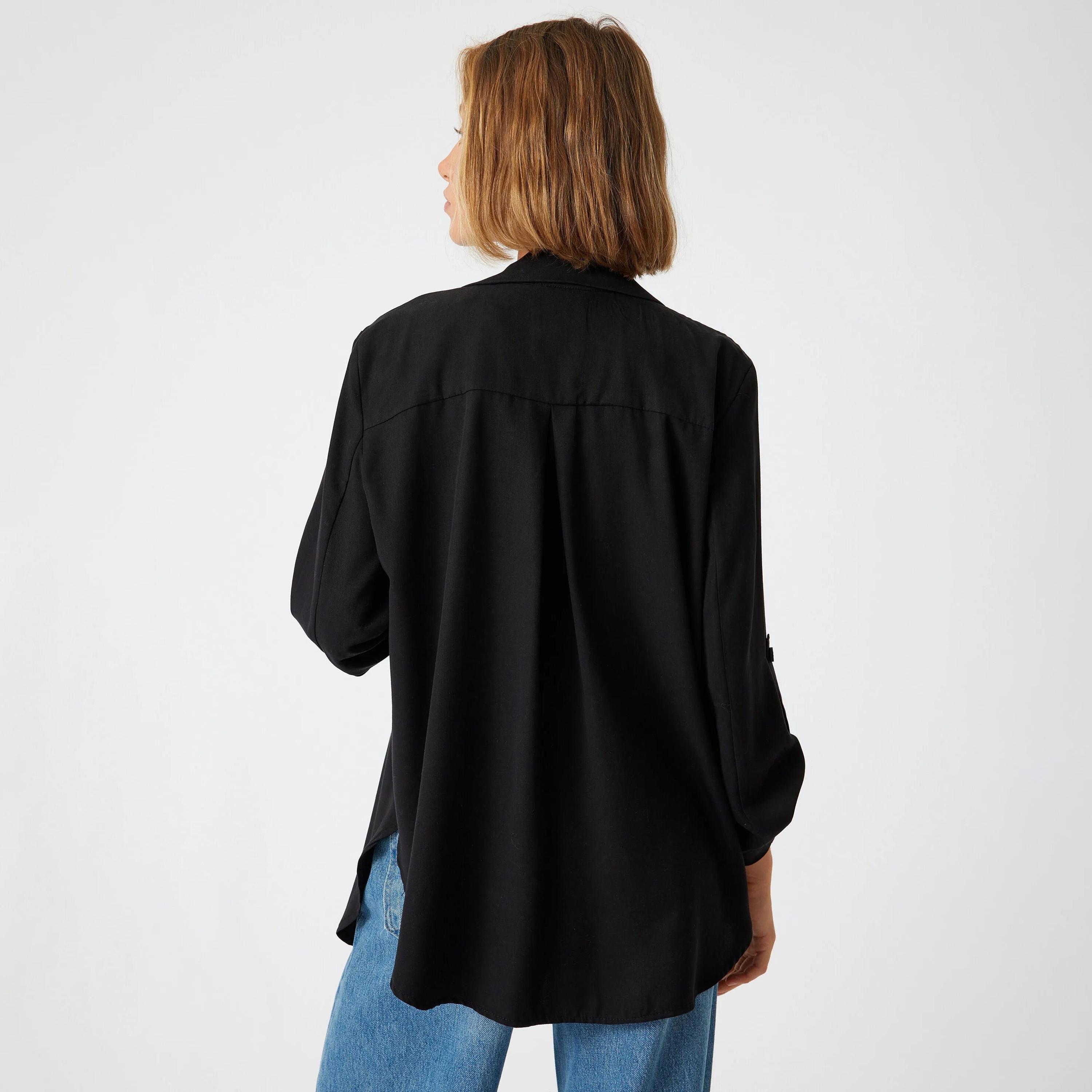بليزر نسائي مزدوج الصدر بياقة طية صدر من الليوسيل باللون الأسود من كوتون-women-clothing-coatsandjackets-blazers-image-3