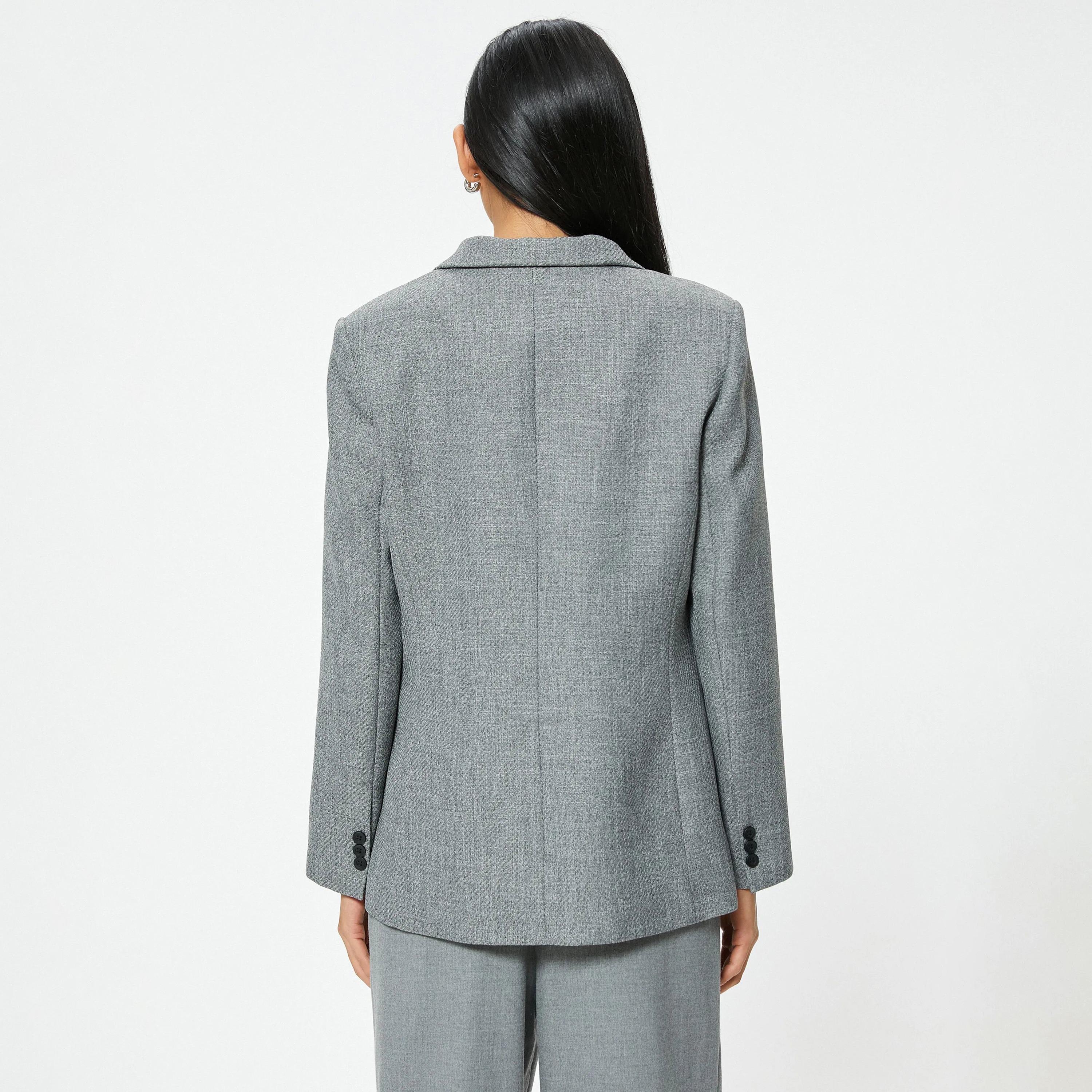 KOTON Grey Lapel collar Women's Double Breasted Blazer-women-clothing-coatsandjackets-blazers-image-3