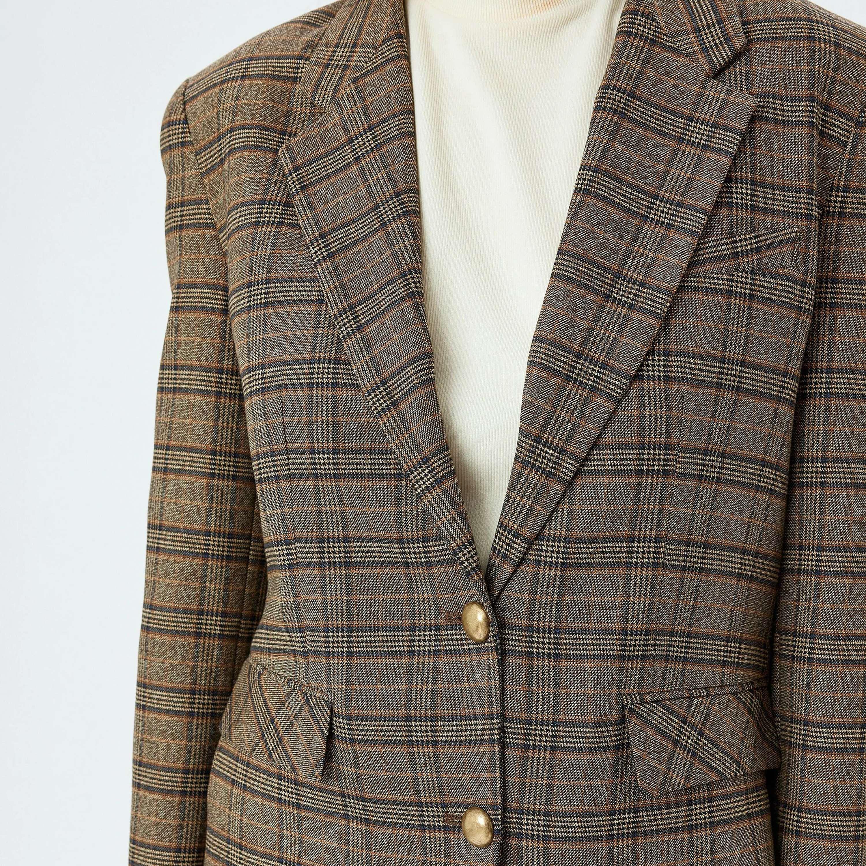 KOTON Brown Checked Lapel collar Women's Single Breasted Blazer-women-clothing-coatsandjackets-blazers-image-4