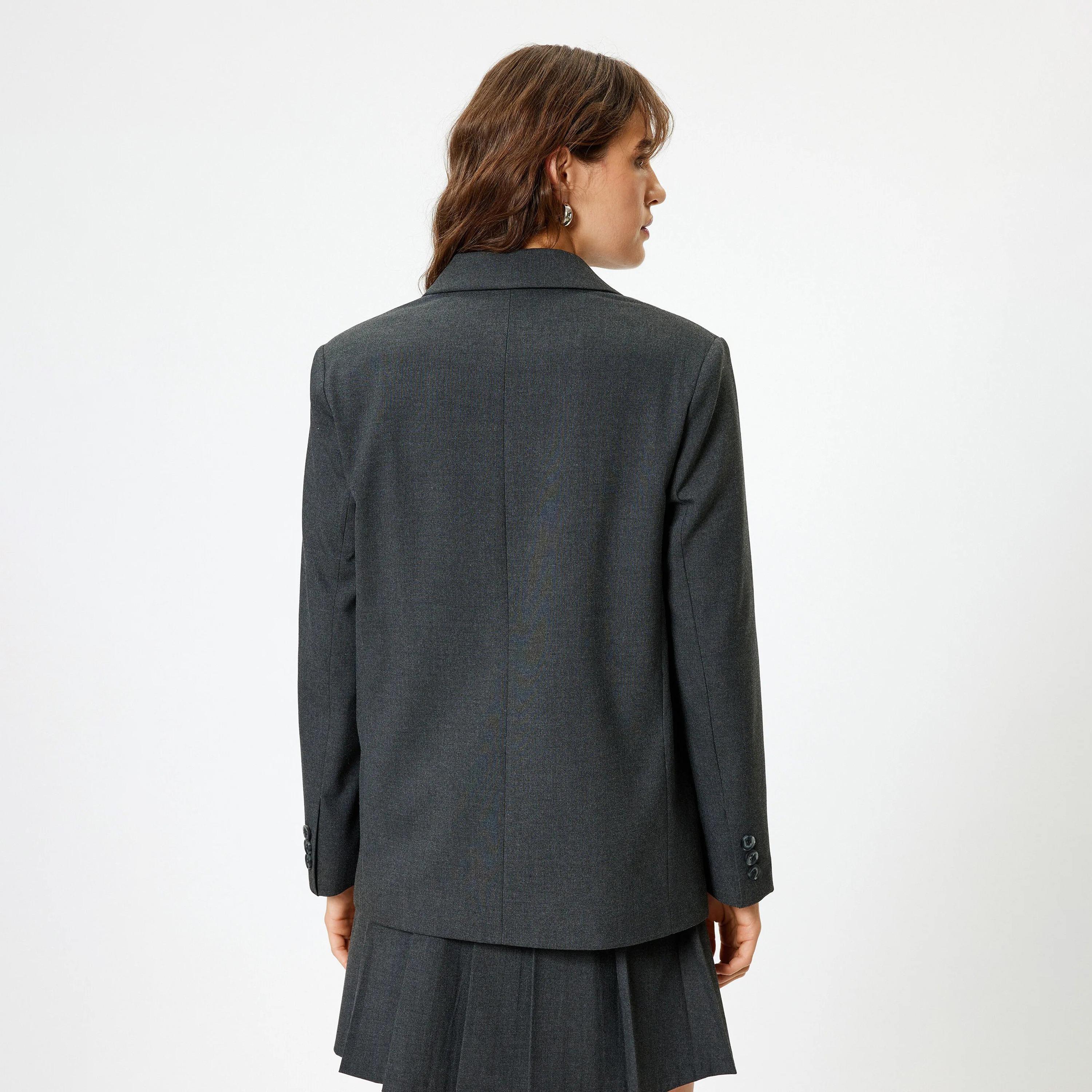 KOTON Grey Lapel collar Women's Double Breasted Blazer-women-clothing-coatsandjackets-blazers-image-3