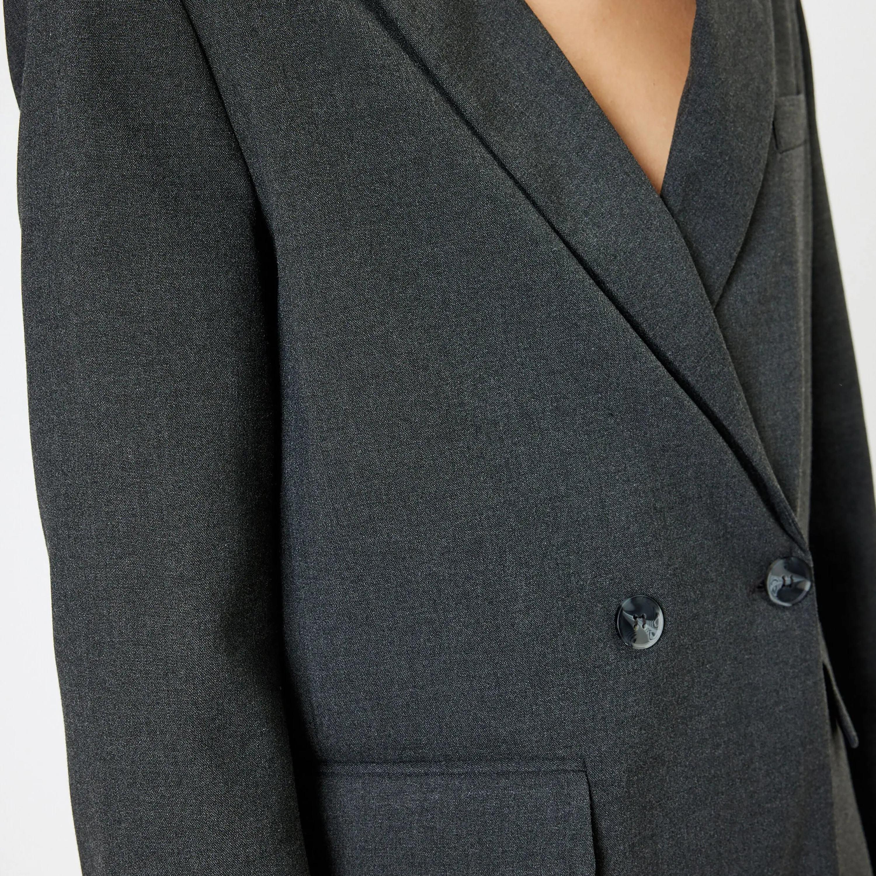 KOTON Grey Lapel collar Women's Double Breasted Blazer-women-clothing-coatsandjackets-blazers-image-4