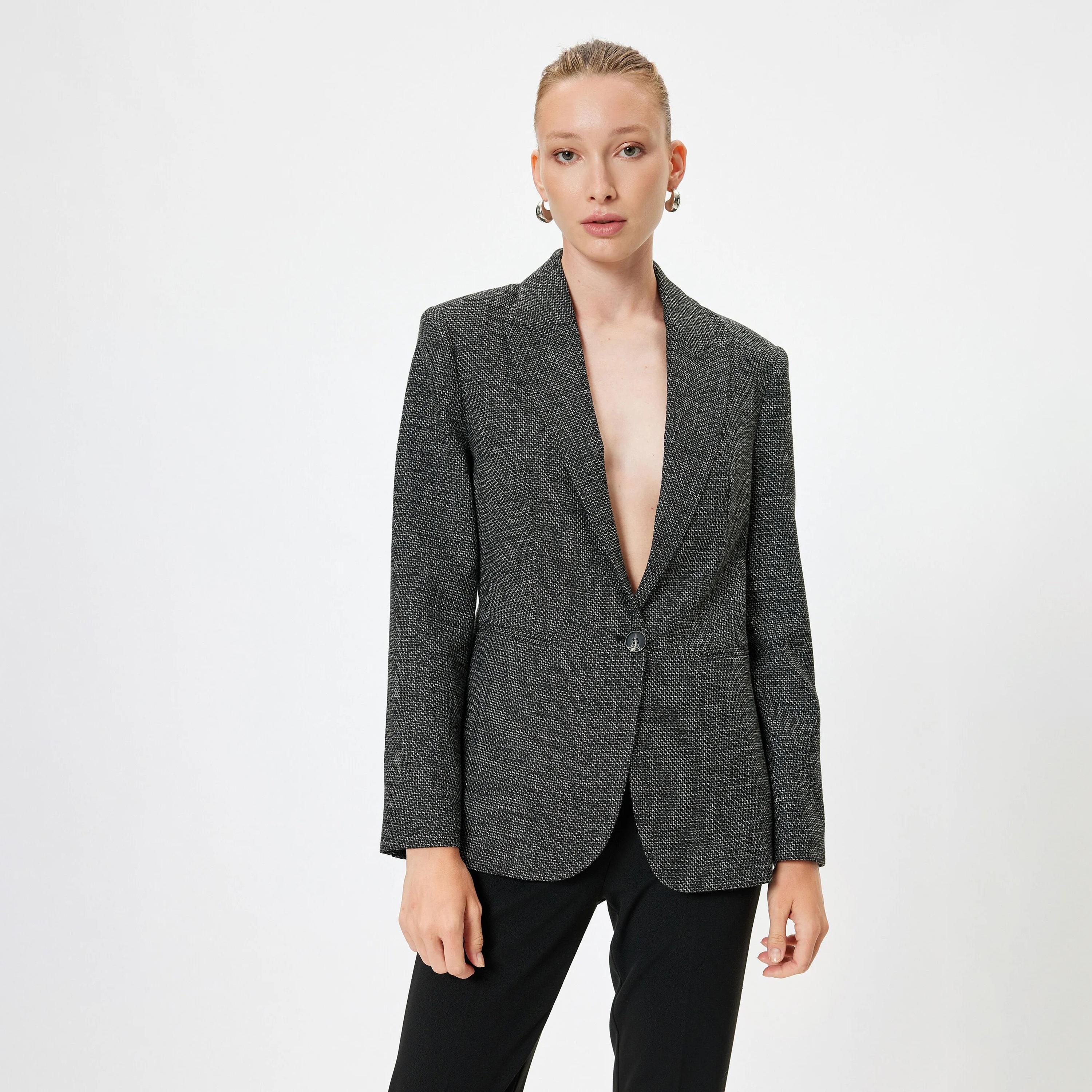 KOTON Black Lapel collar Women's Single Breasted Blazer-women-clothing-coatsandjackets-blazers-image-1