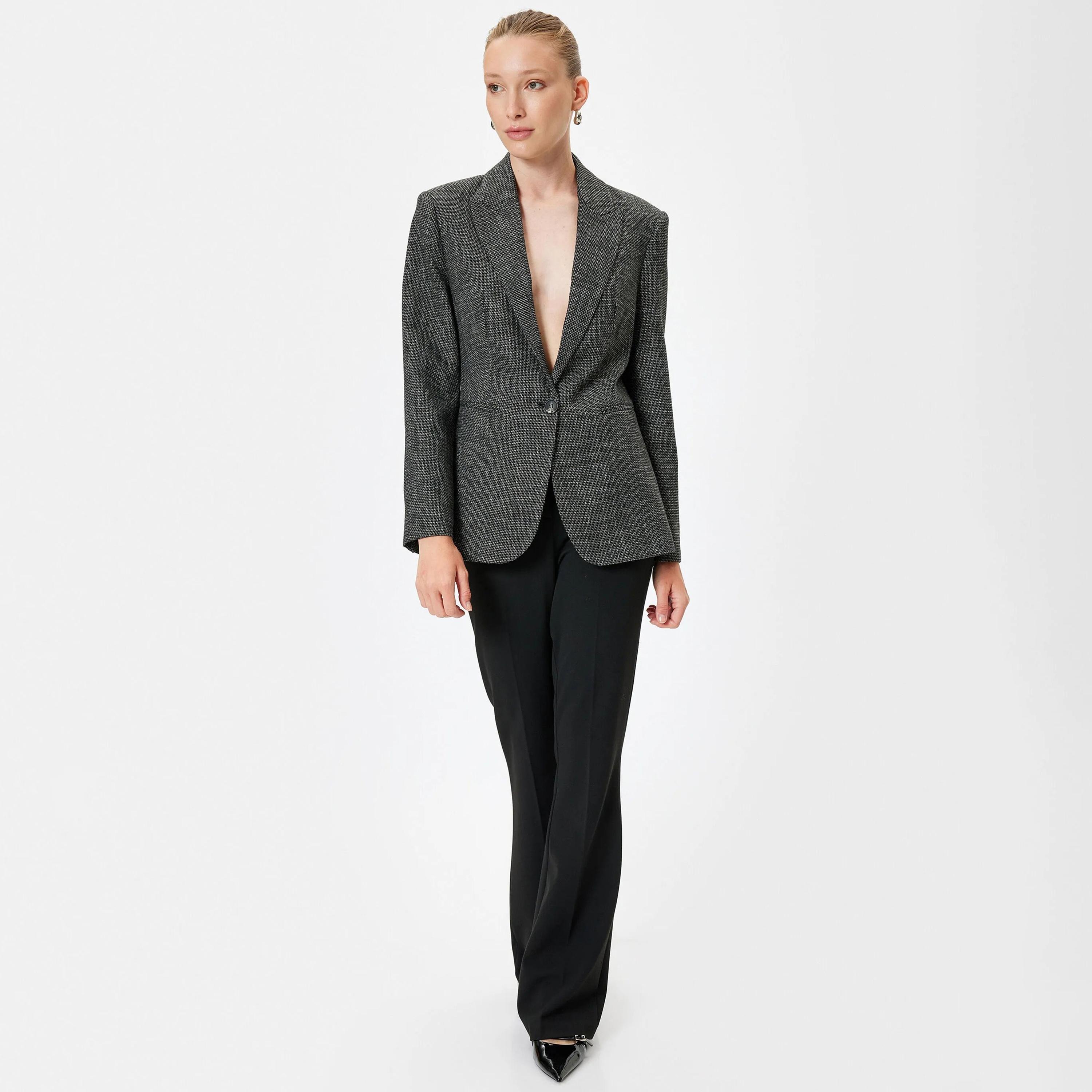 KOTON Black Lapel collar Women's Single Breasted Blazer-women-clothing-coatsandjackets-blazers-image-2