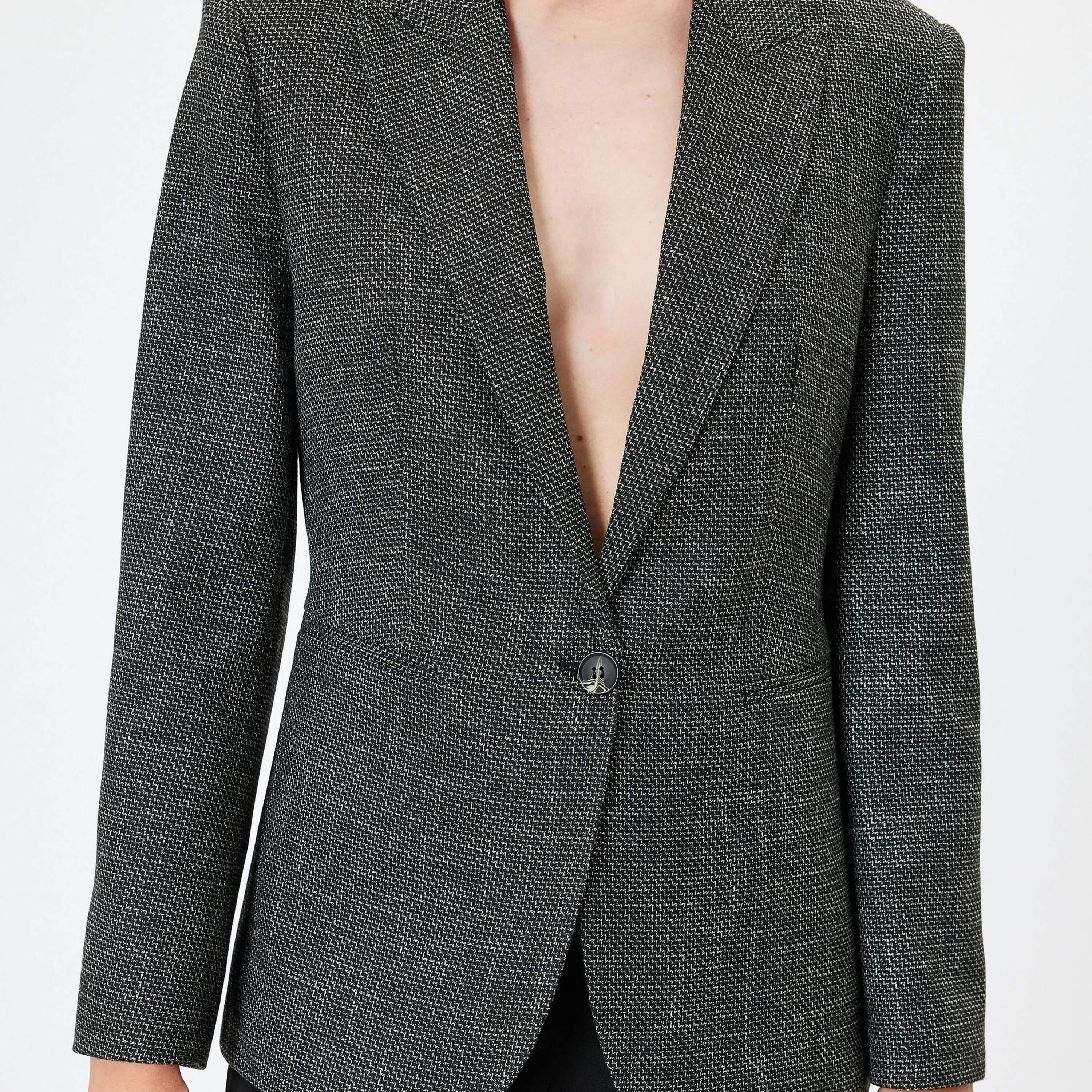 بليزر نسائي أسود اللون ذو ياقة صدر واحدة من كوتون-women-clothing-coatsandjackets-blazers-image-4