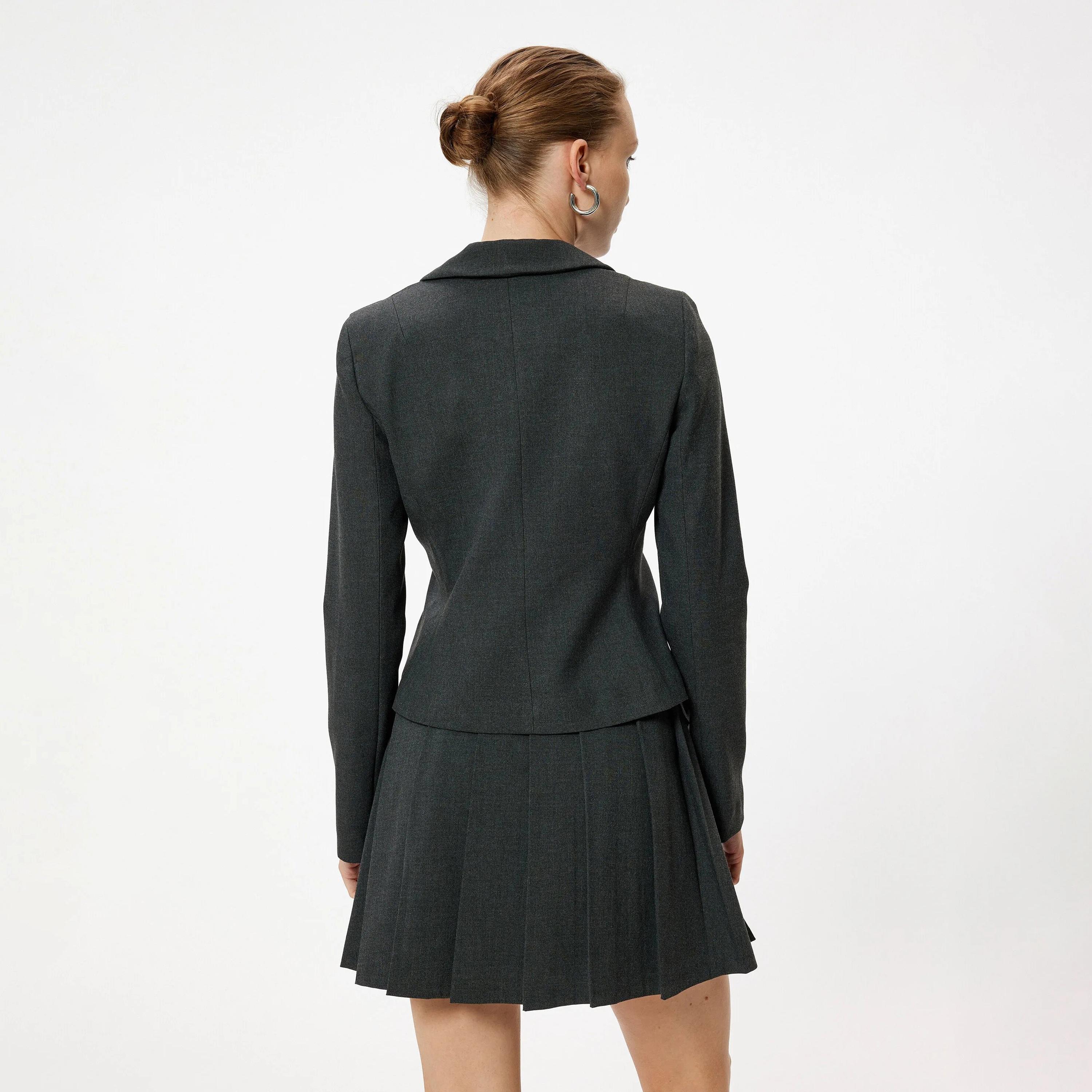 KOTON Grey Lapel collar Women's Single Breasted Blazer-women-clothing-coatsandjackets-blazers-image-3