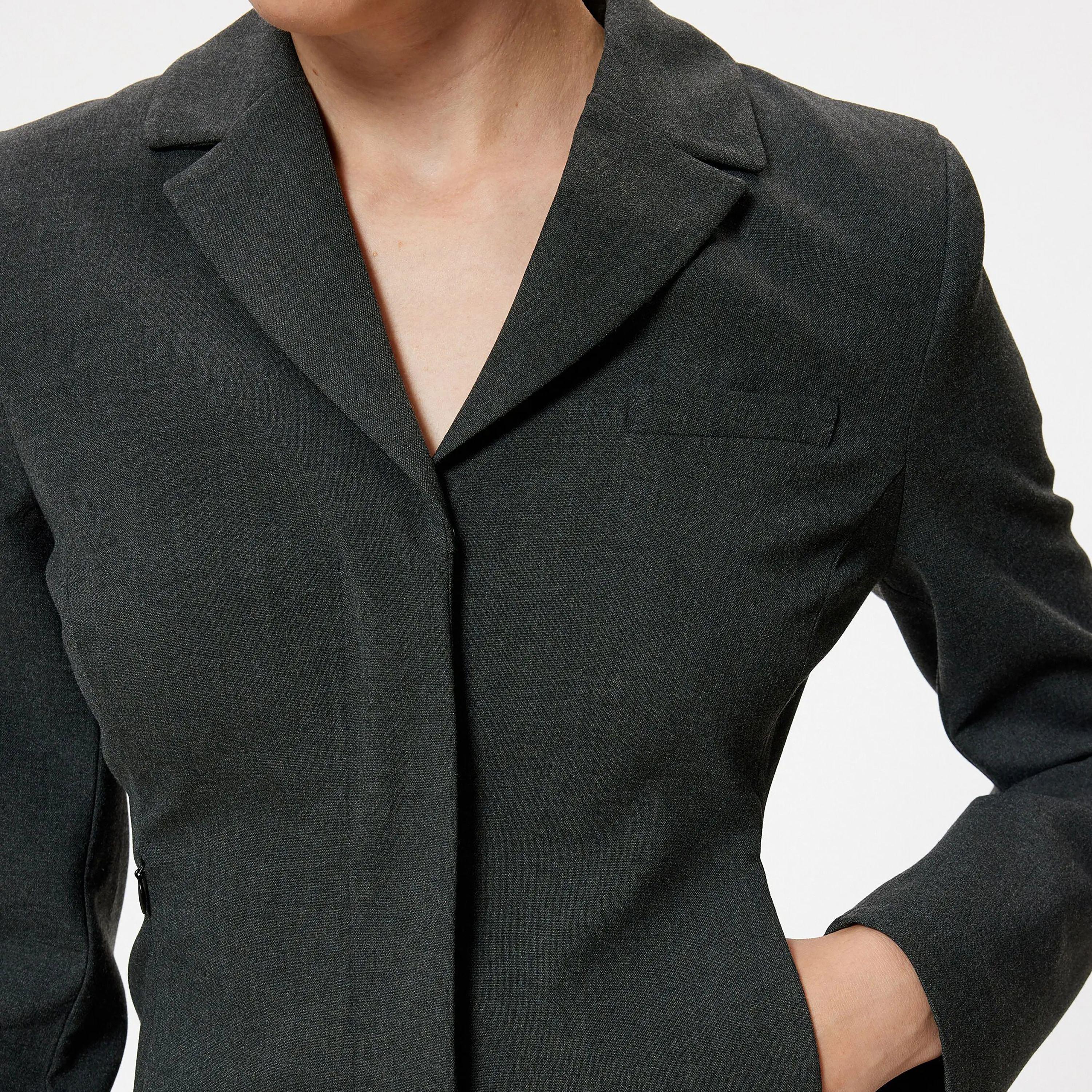 KOTON Grey Lapel collar Women's Single Breasted Blazer-women-clothing-coatsandjackets-blazers-image-4