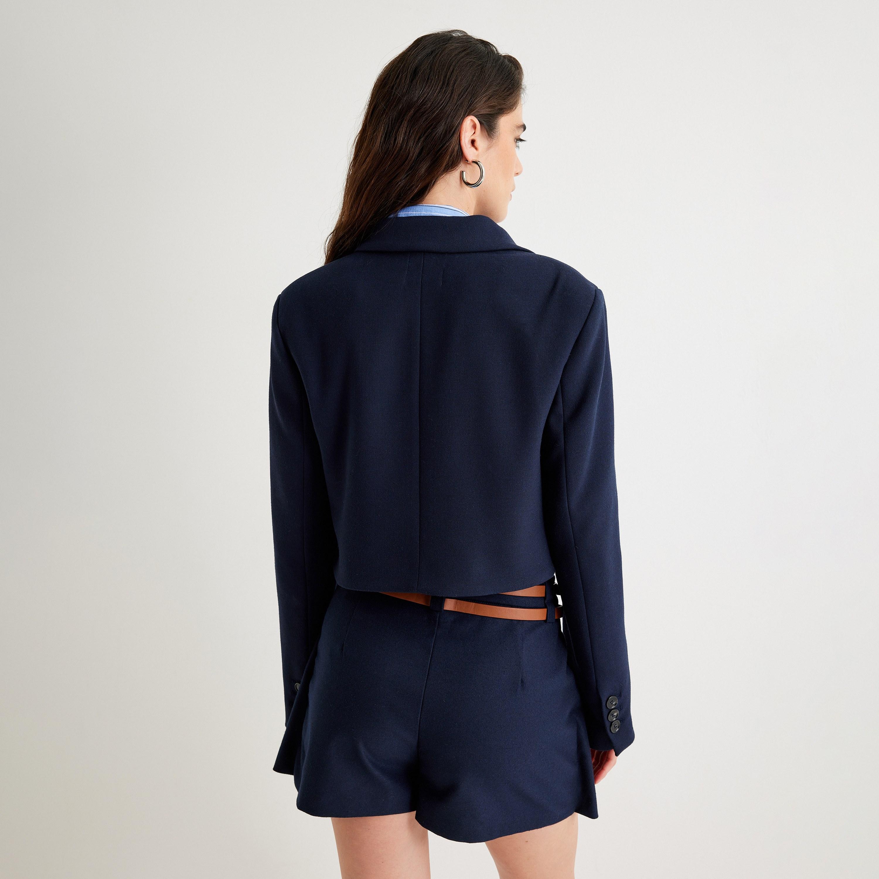 معطف كروپ نسائي بياقة قميص بلون كحلي من كوتون-women-winterwear-coatsandjackets-coats-image-3