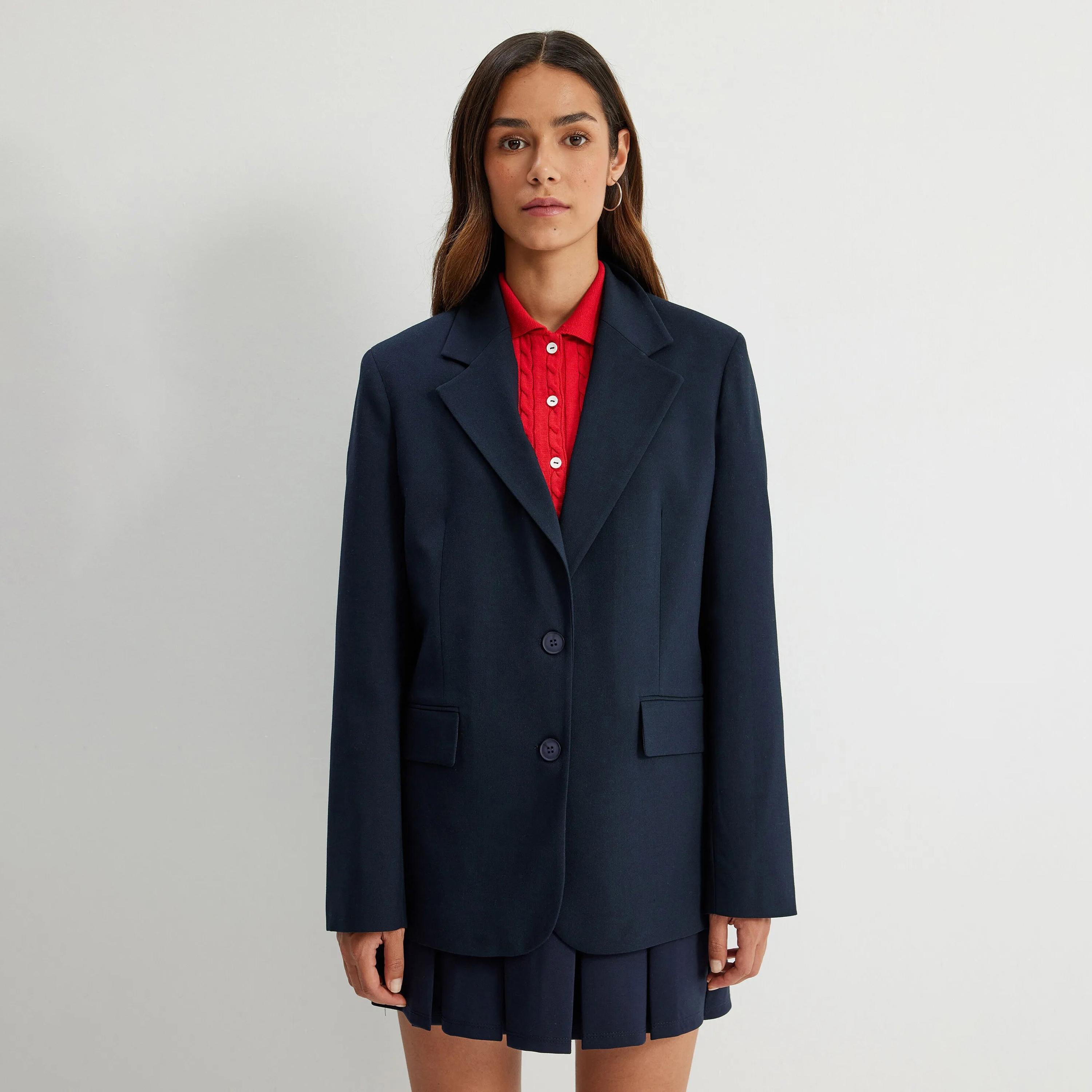 KOTON Blue Lapel collar Women's Single Breasted Blazer-women-clothing-coatsandjackets-blazers-image-1