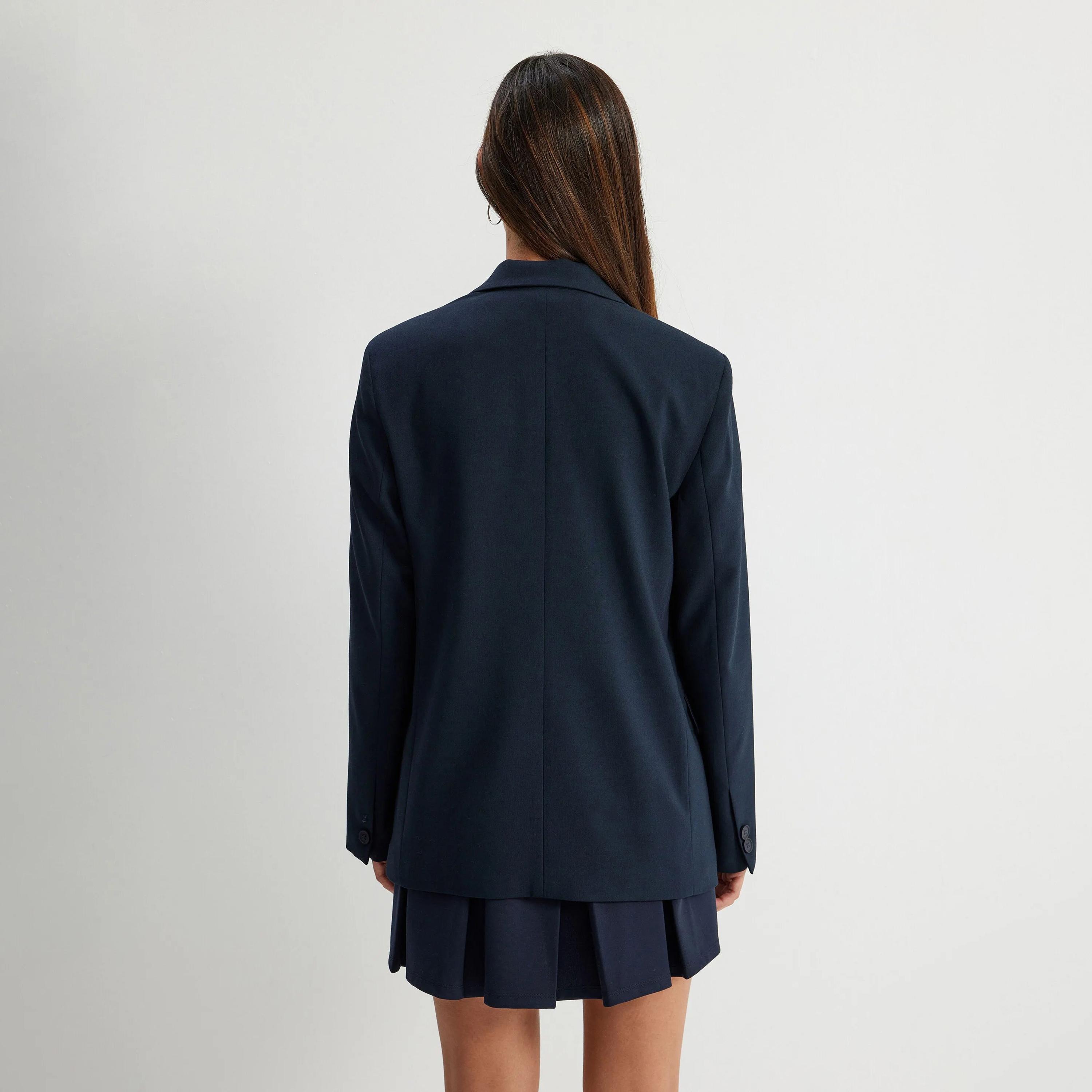 بليزر نسائي ذو ياقة زرقاء وصدر واحد من كوتون-women-clothing-coatsandjackets-blazers-image-3
