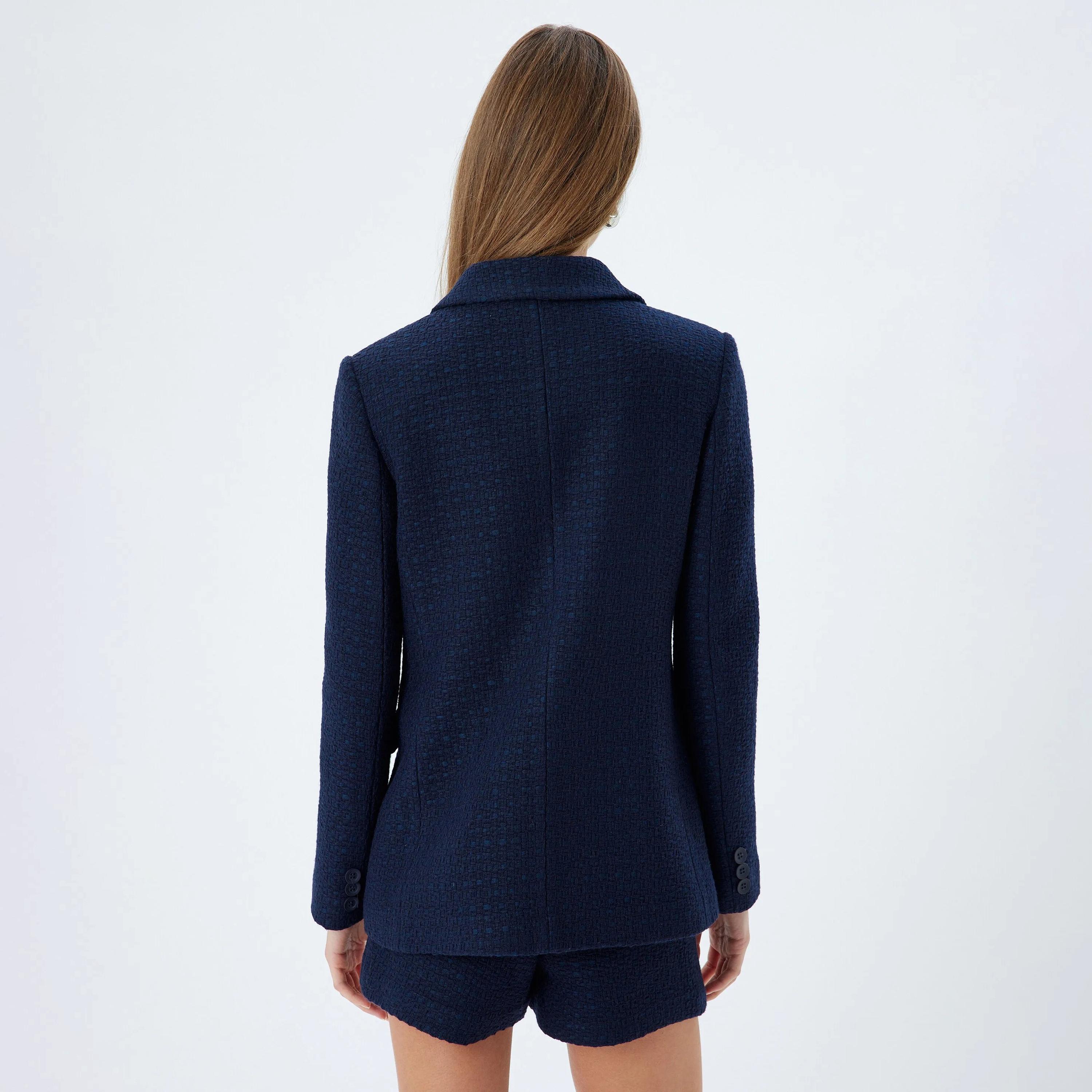 KOTON Blue Tweed Lapel collar Women's Double Breasted Blazer-women-clothing-coatsandjackets-blazers-image-3