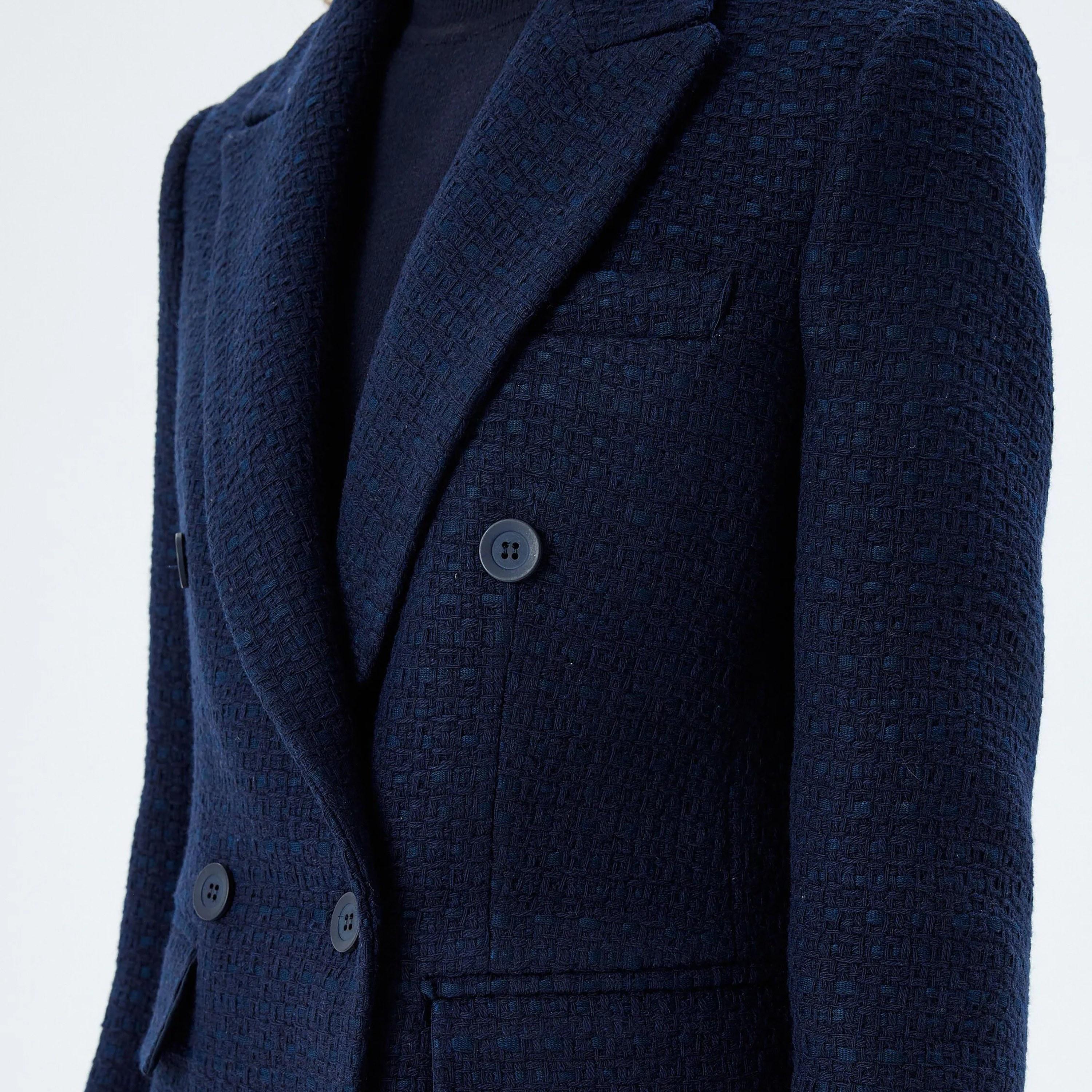 KOTON Blue Tweed Lapel collar Women's Double Breasted Blazer-women-clothing-coatsandjackets-blazers-image-4