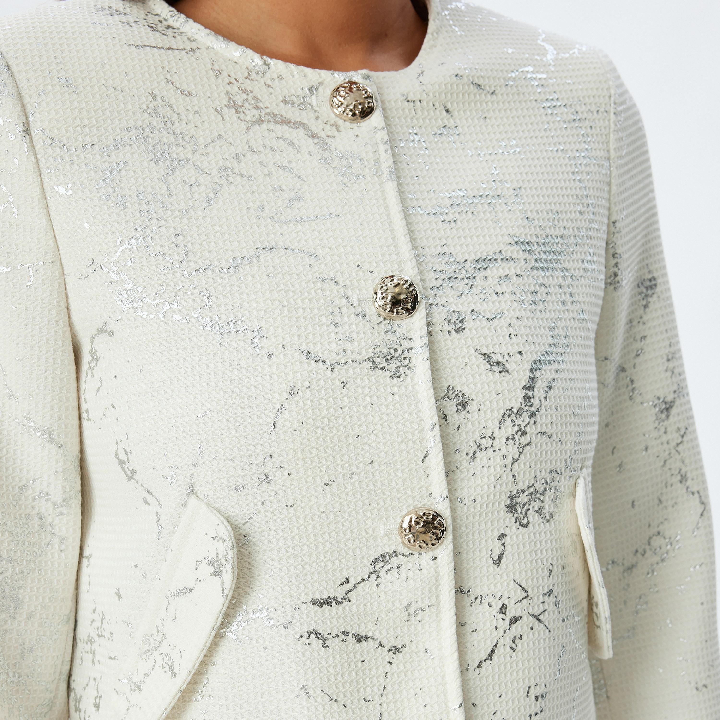 KOTON White Metallic Collarless Women's Cropped Jacket-women-winterwear-coatsandjackets-jackets-image-4