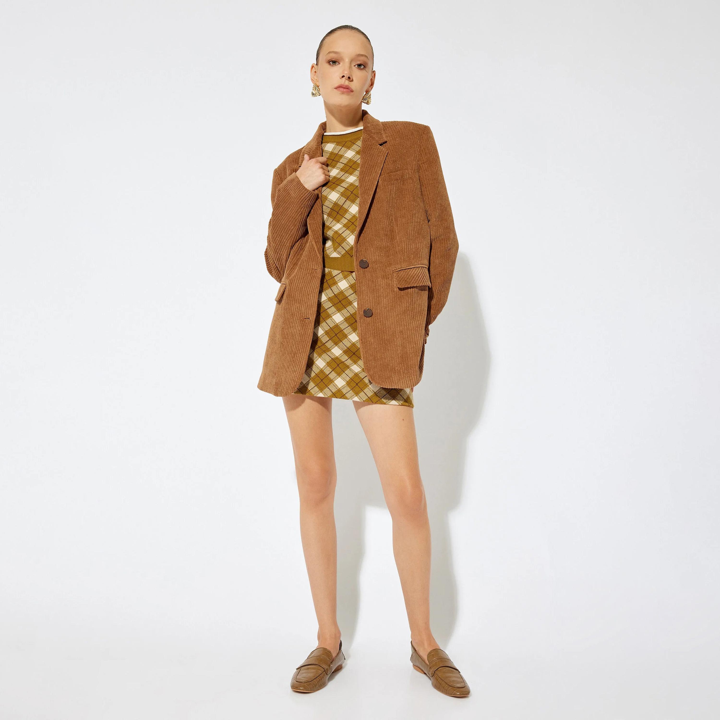 KOTON Brown Corduroy Lapel collar Women's Single Breasted Blazer-women-clothing-coatsandjackets-blazers-image-2