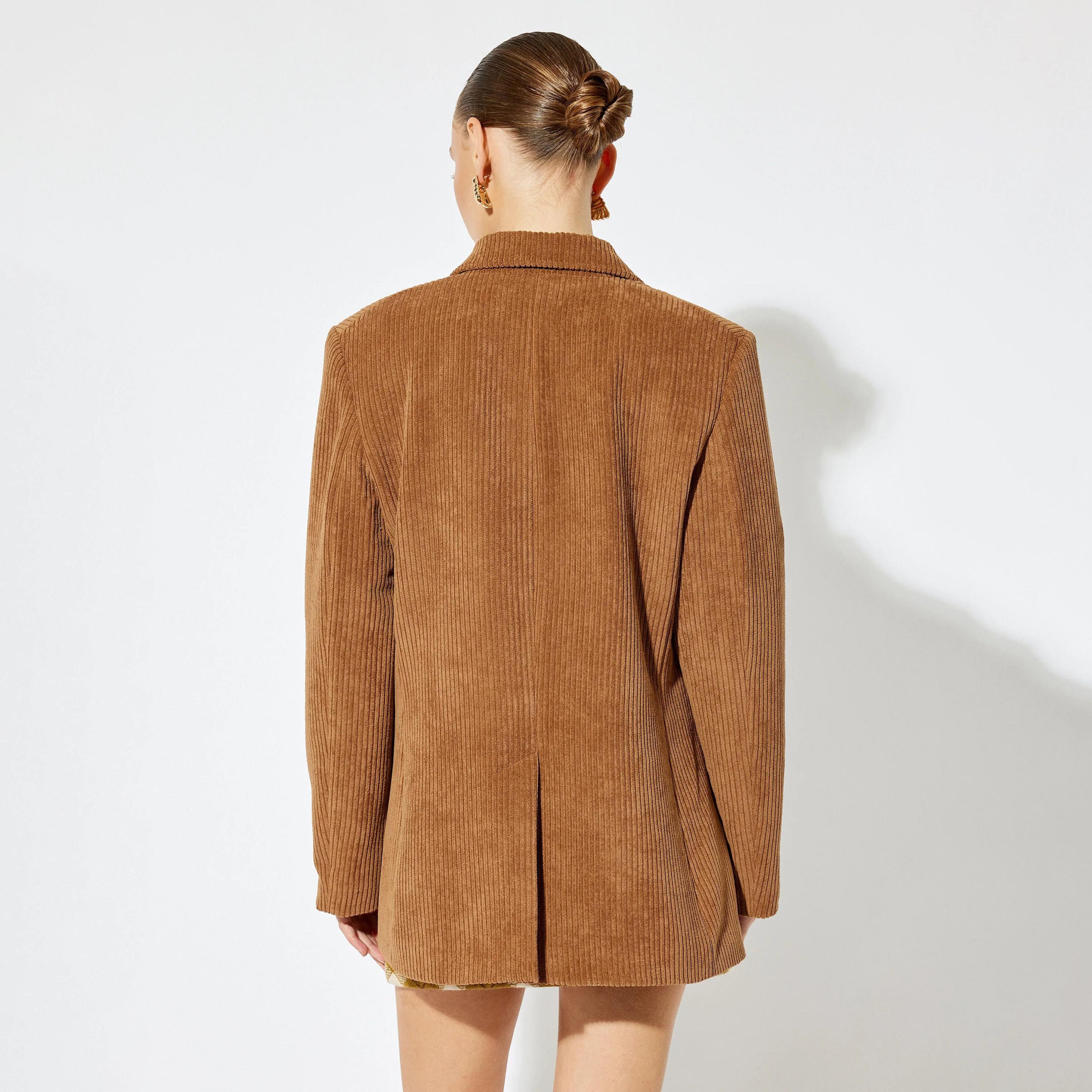 KOTON Brown Corduroy Lapel collar Women's Single Breasted Blazer-women-clothing-coatsandjackets-blazers-image-3