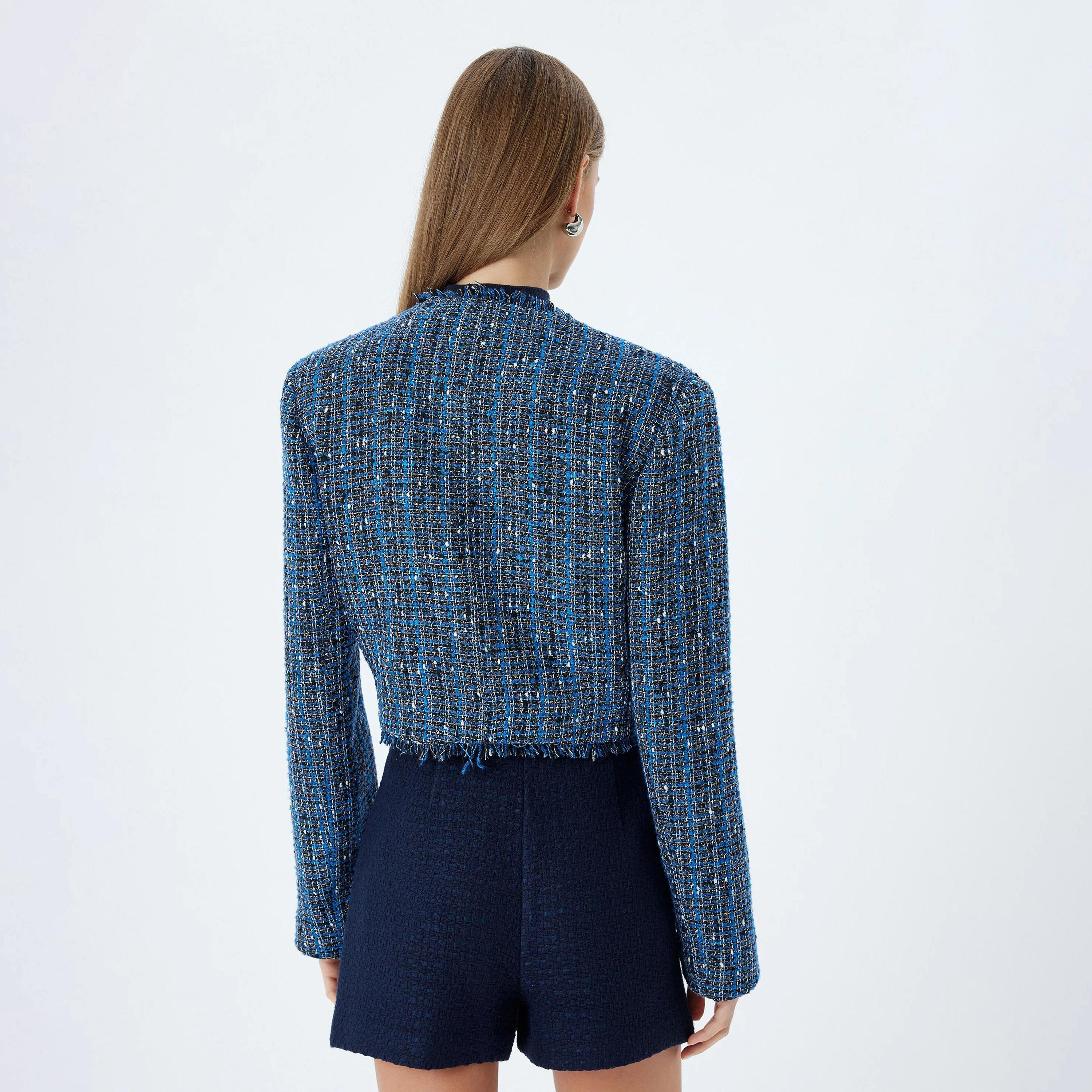 KOTON Blue Tweed Women's Jacket-women-winterwear-coatsandjackets-jackets-image-3