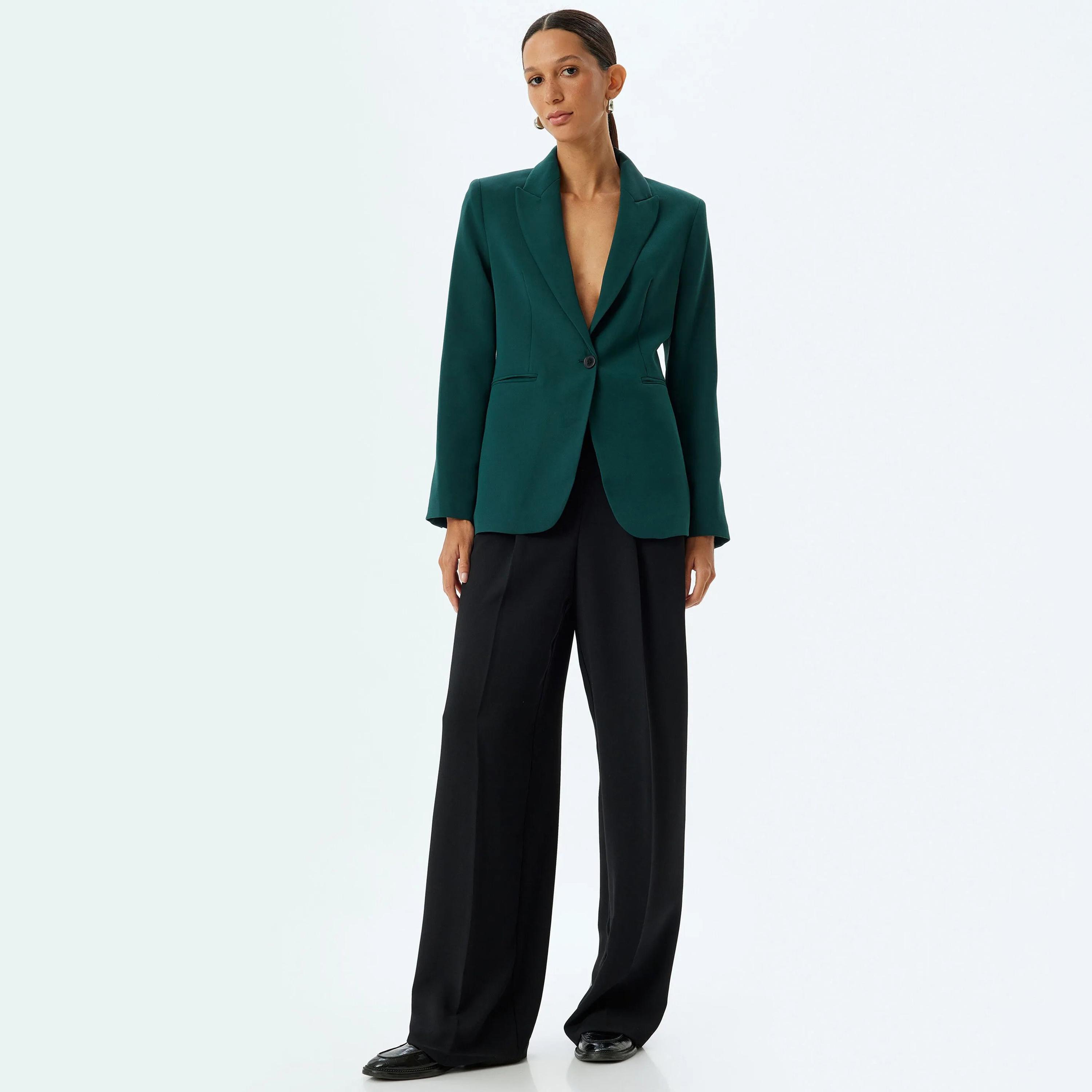 بليزر نسائي ذو ياقة طية صدر خضراء وصدر واحد من كوتون-women-clothing-coatsandjackets-blazers-image-2