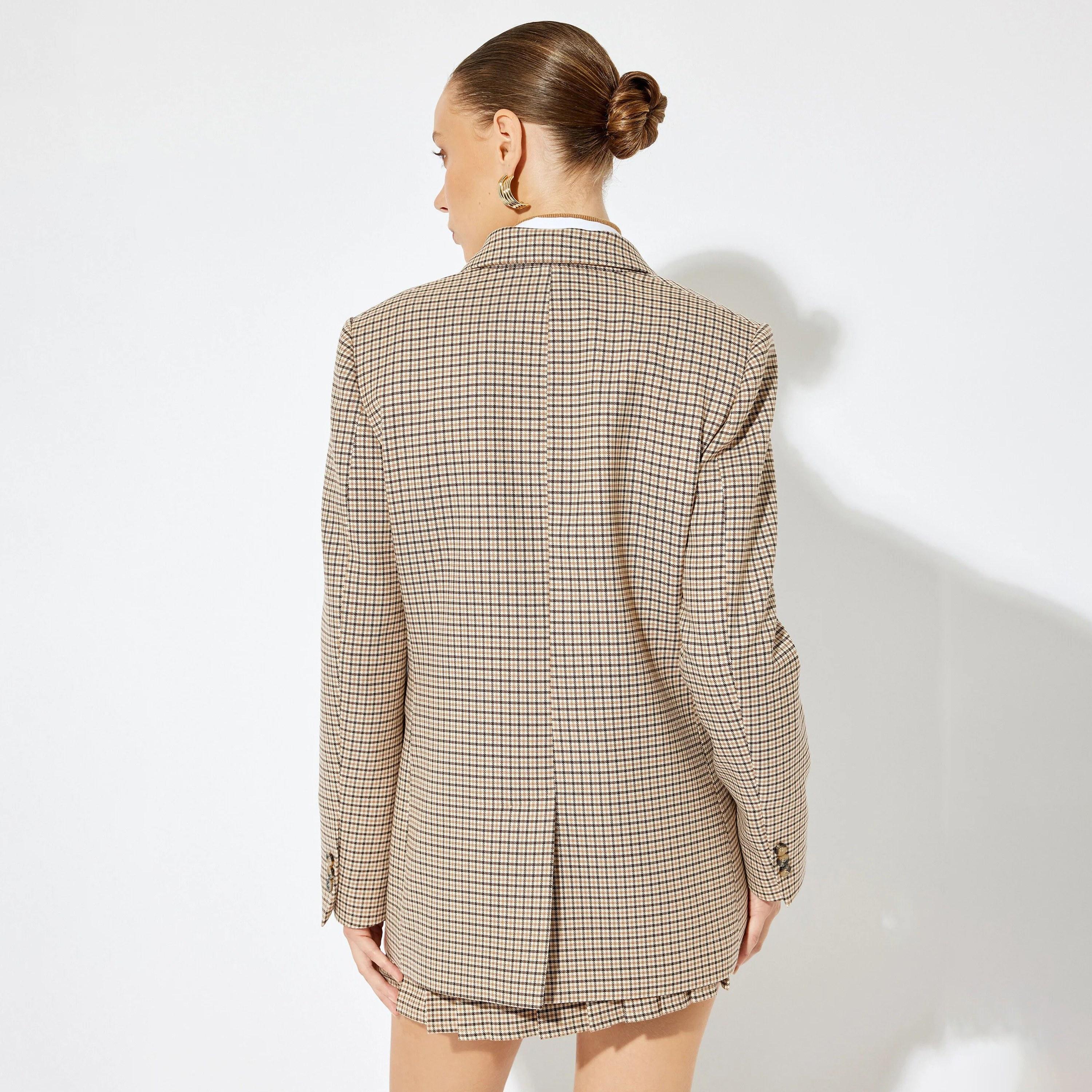 KOTON Brown Checked Lapel collar Women's Single Breasted Blazer-women-clothing-coatsandjackets-blazers-image-3