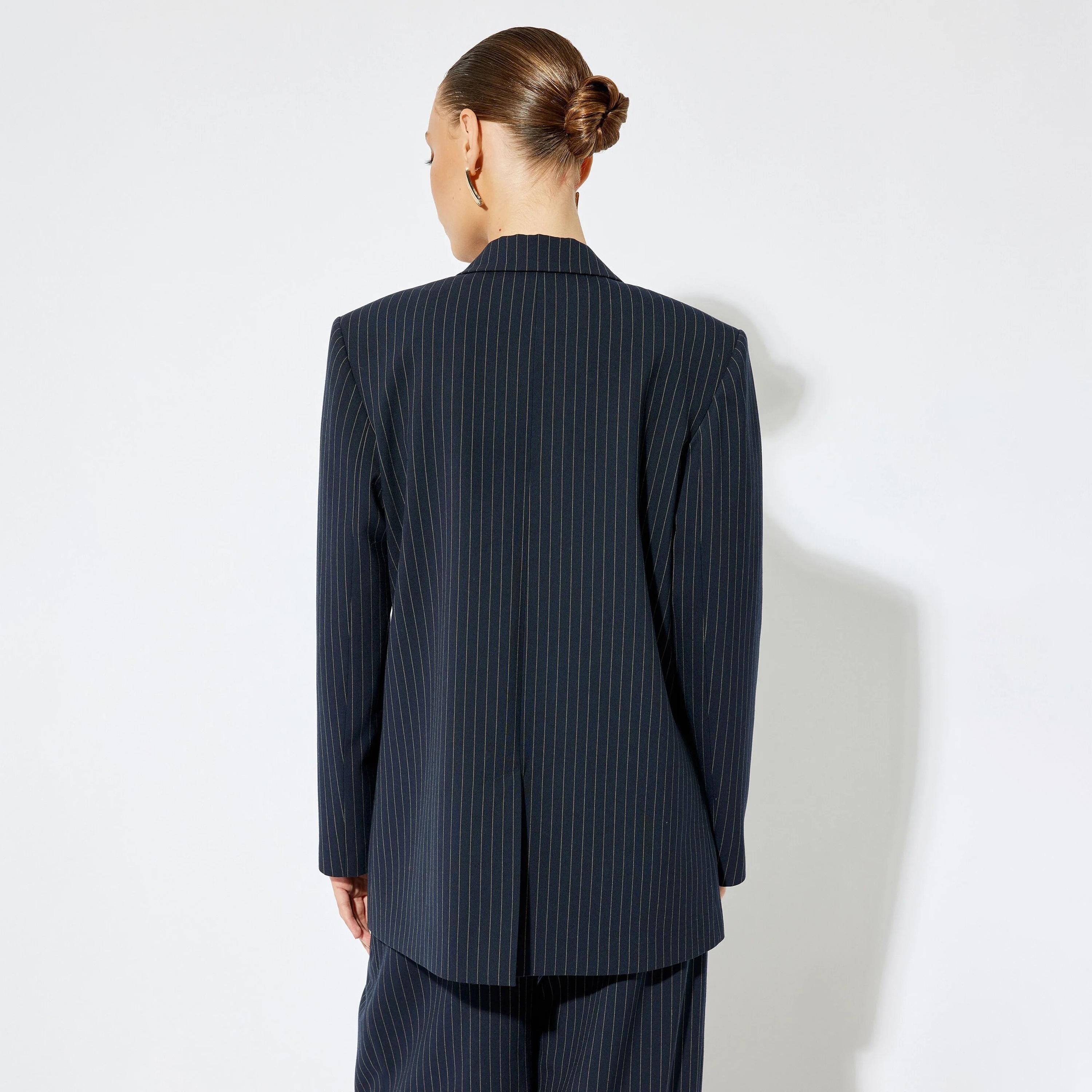 KOTON Blue Striped Lapel collar Women's Double Breasted Blazer-women-clothing-coatsandjackets-blazers-image-3