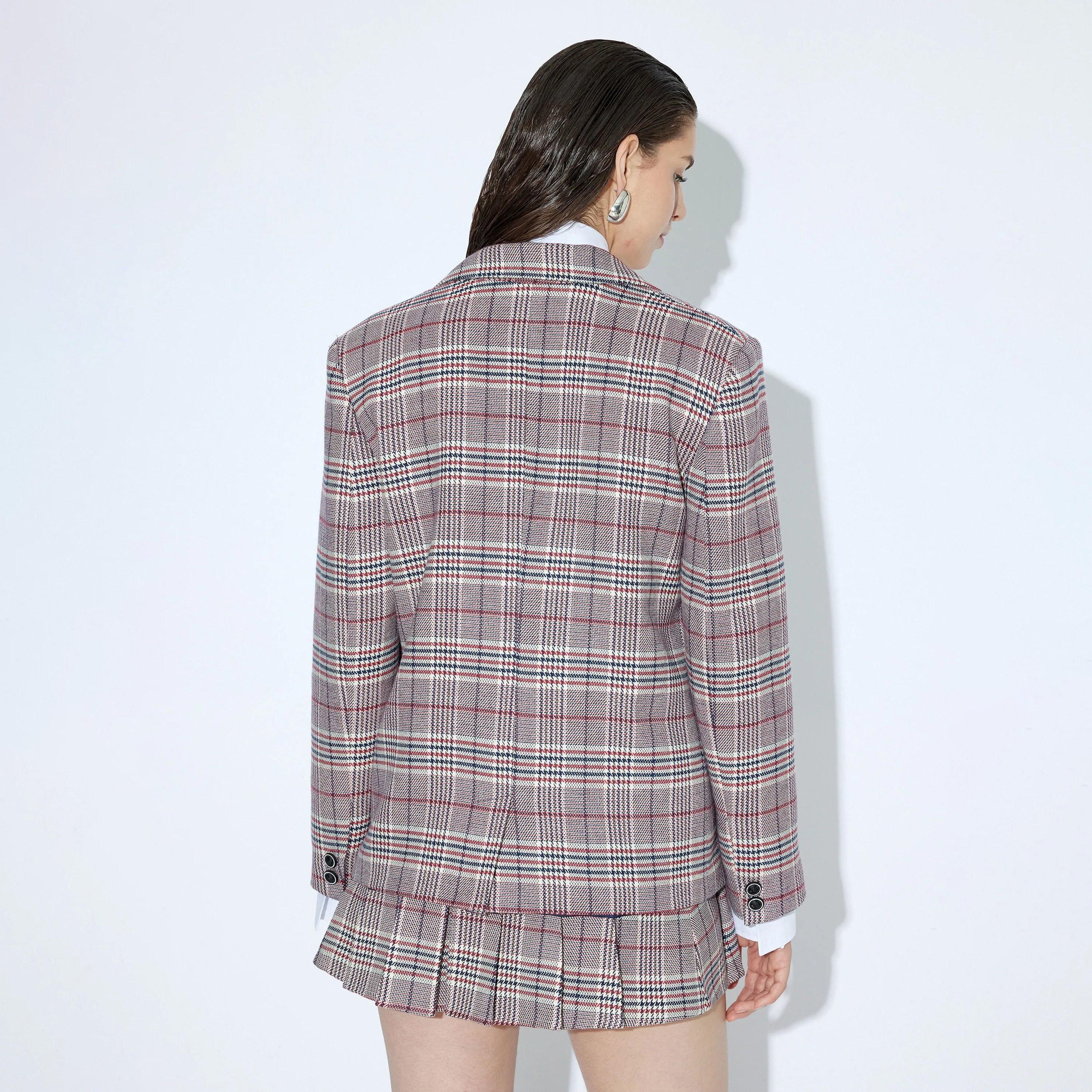 بليزر نسائي ذو ياقة مربعة حمراء اللون وصدر واحد من كوتون-women-clothing-coatsandjackets-blazers-image-3