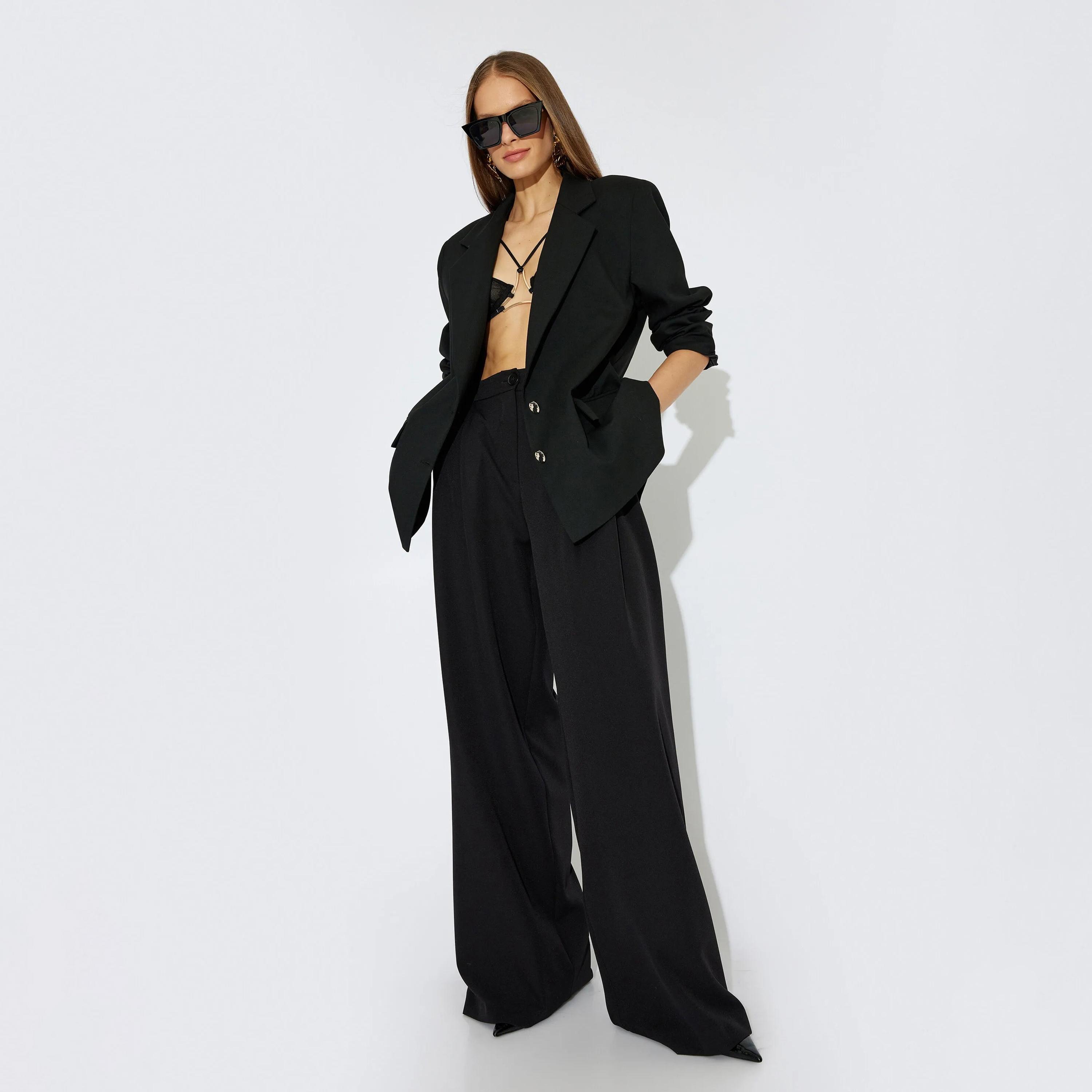 KOTON Black Lapel collar Women's Single Breasted Blazer-women-clothing-coatsandjackets-blazers-image-2