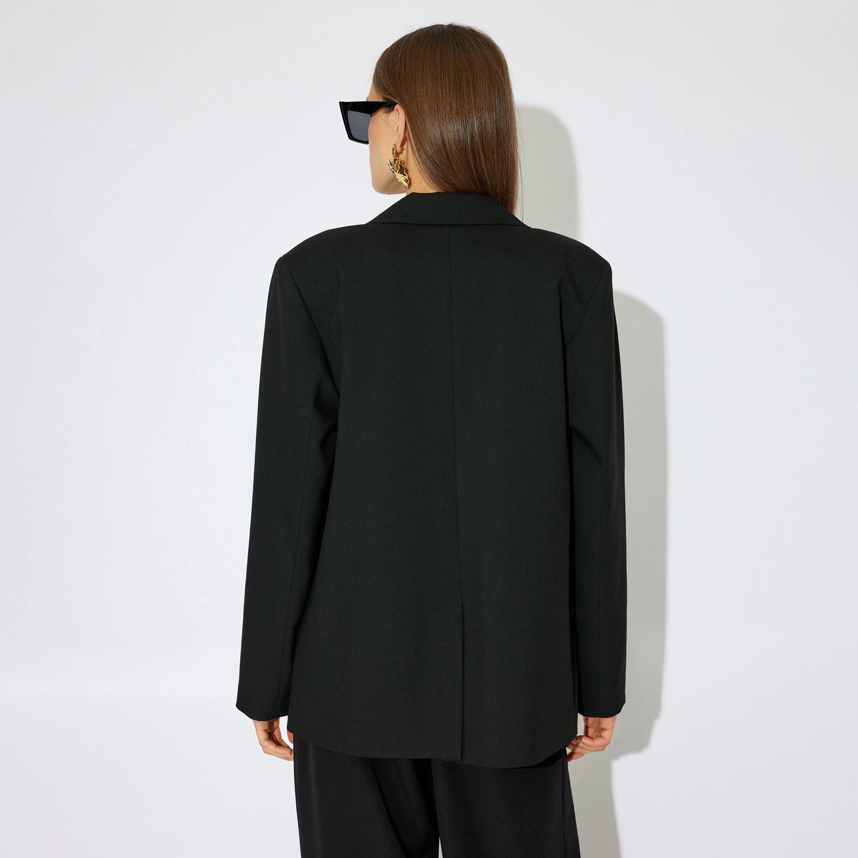 KOTON Black Lapel collar Women's Single Breasted Blazer-women-clothing-coatsandjackets-blazers-image-3
