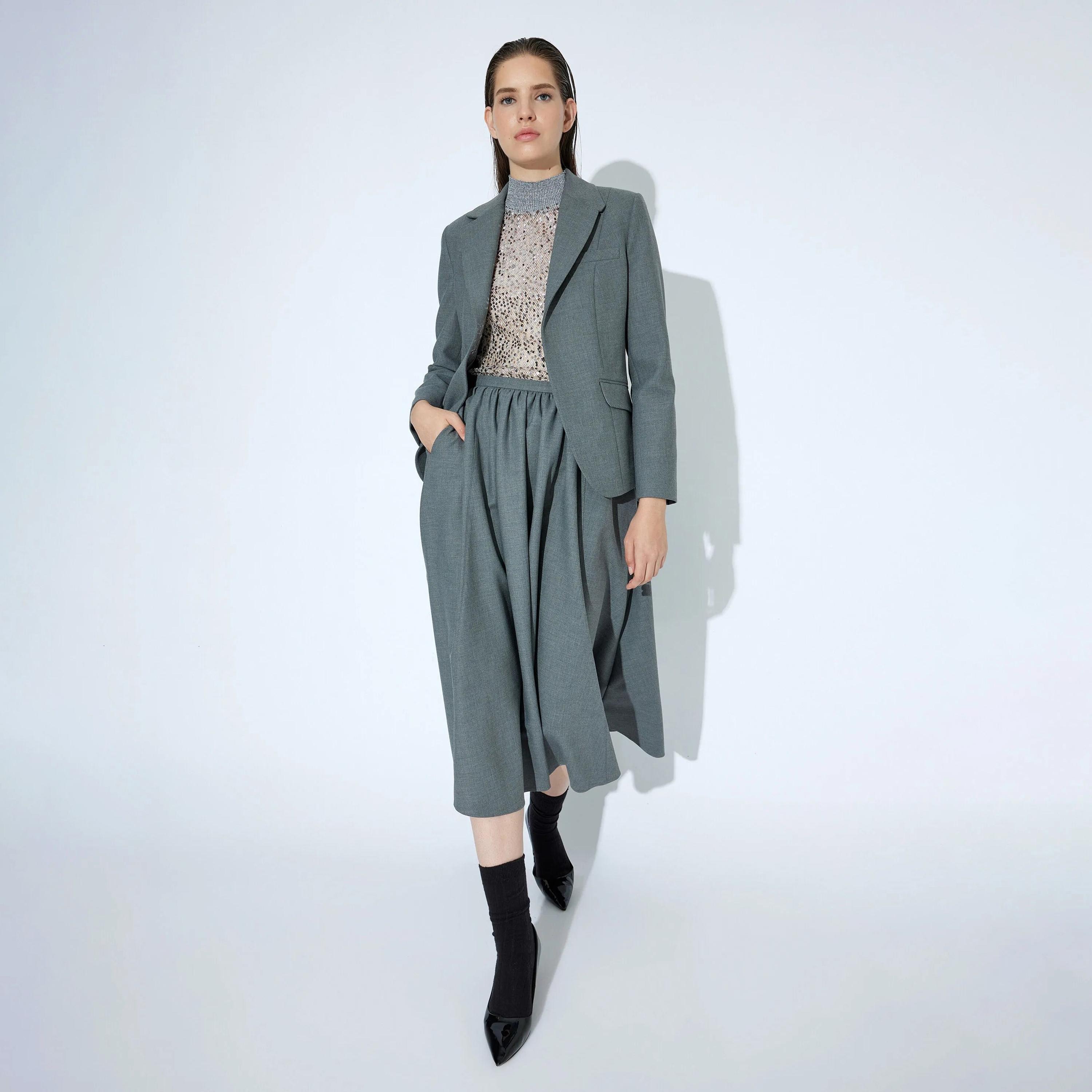 KOTON Grey Lapel collar Women's Blazer-women-clothing-coatsandjackets-blazers-image-2