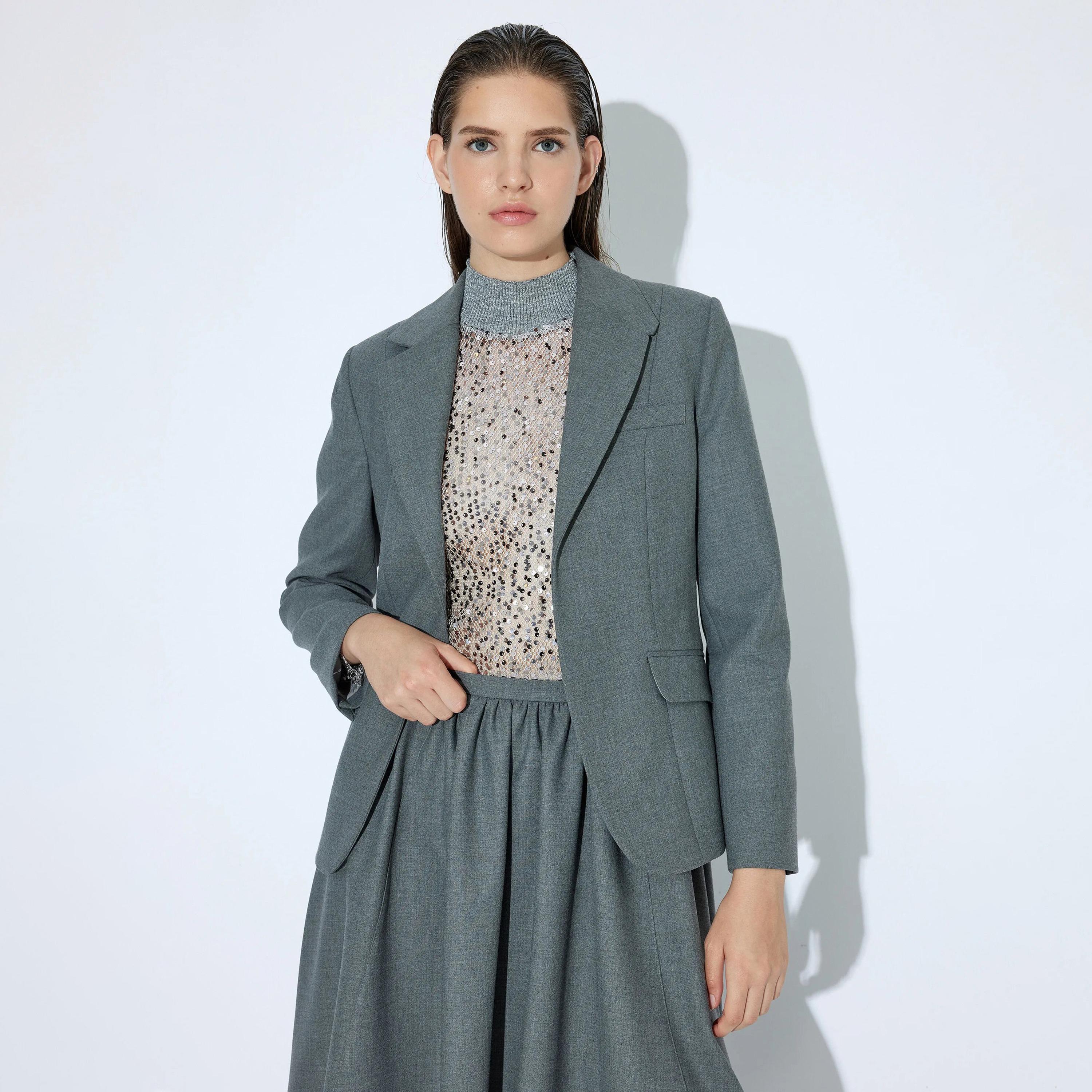 KOTON Grey Lapel collar Women's Blazer-women-clothing-coatsandjackets-blazers-image-4